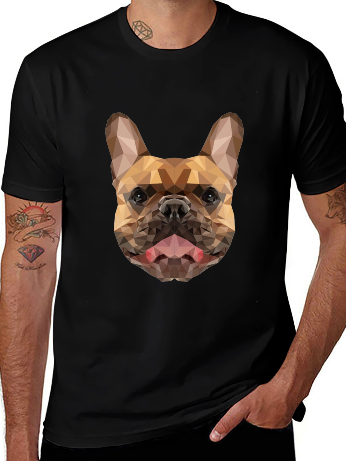 Geometric French Bulldog Graphic Black Tee