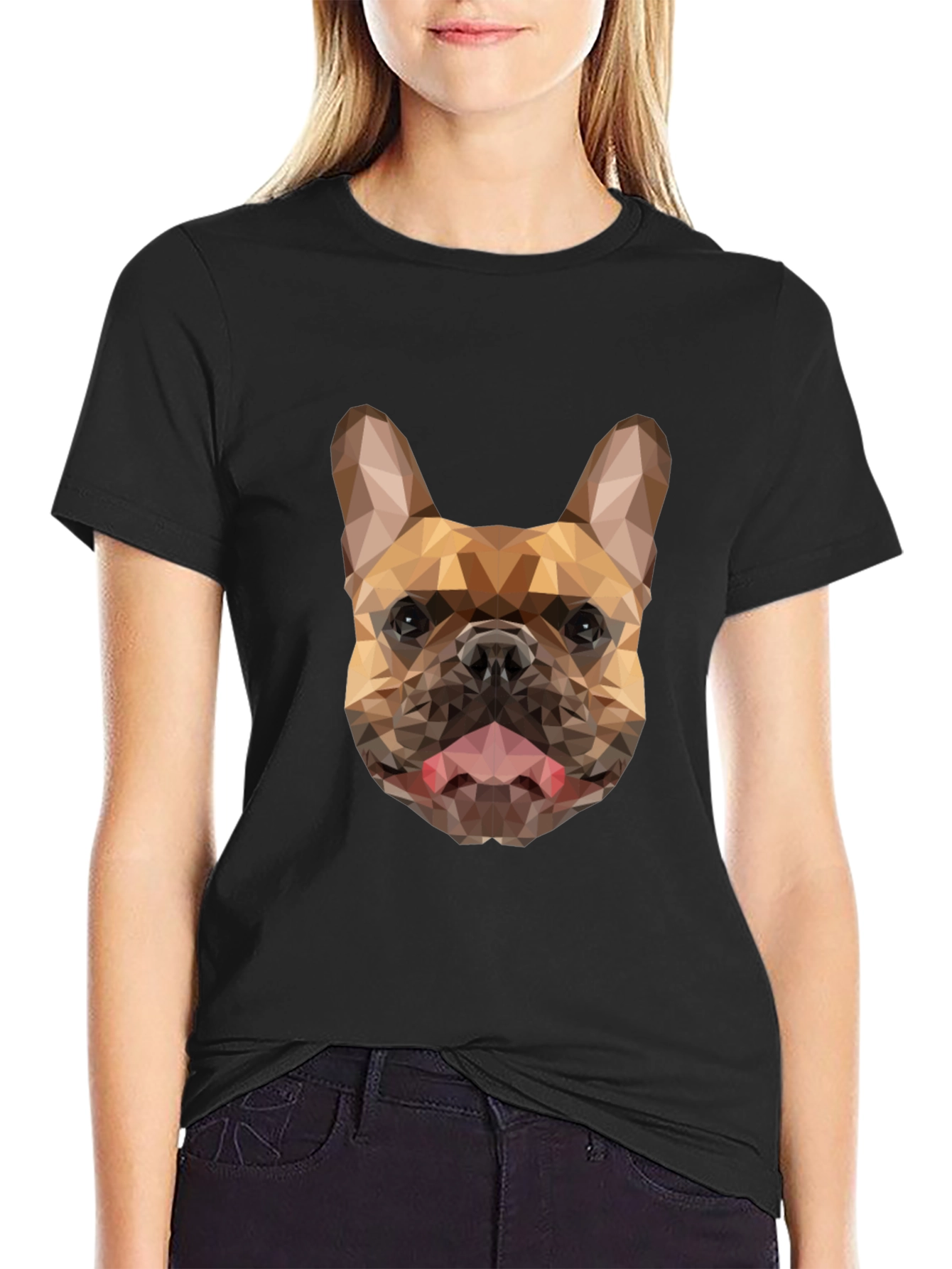 Geometric French Bulldog Graphic Black Tee
