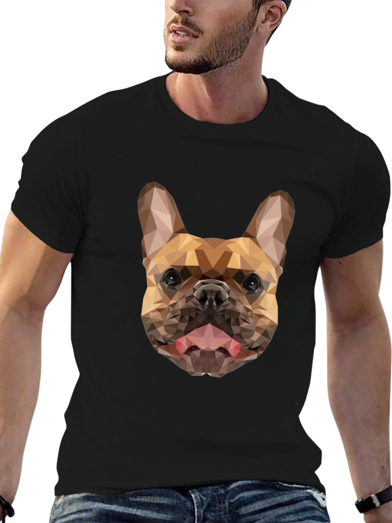 Geometric French Bulldog Graphic Black Tee