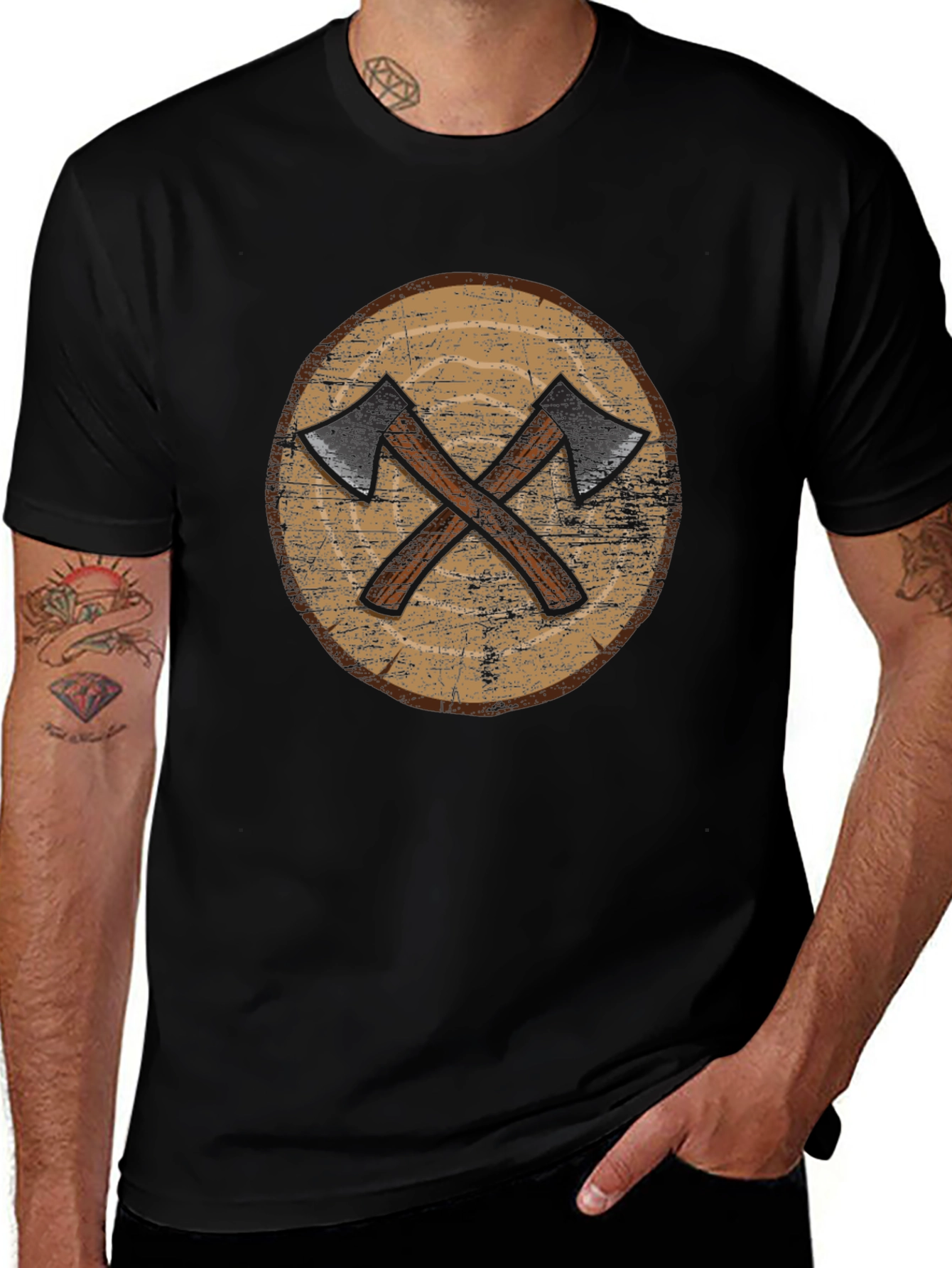 Viking Axe Shield Graphic Tee - Black