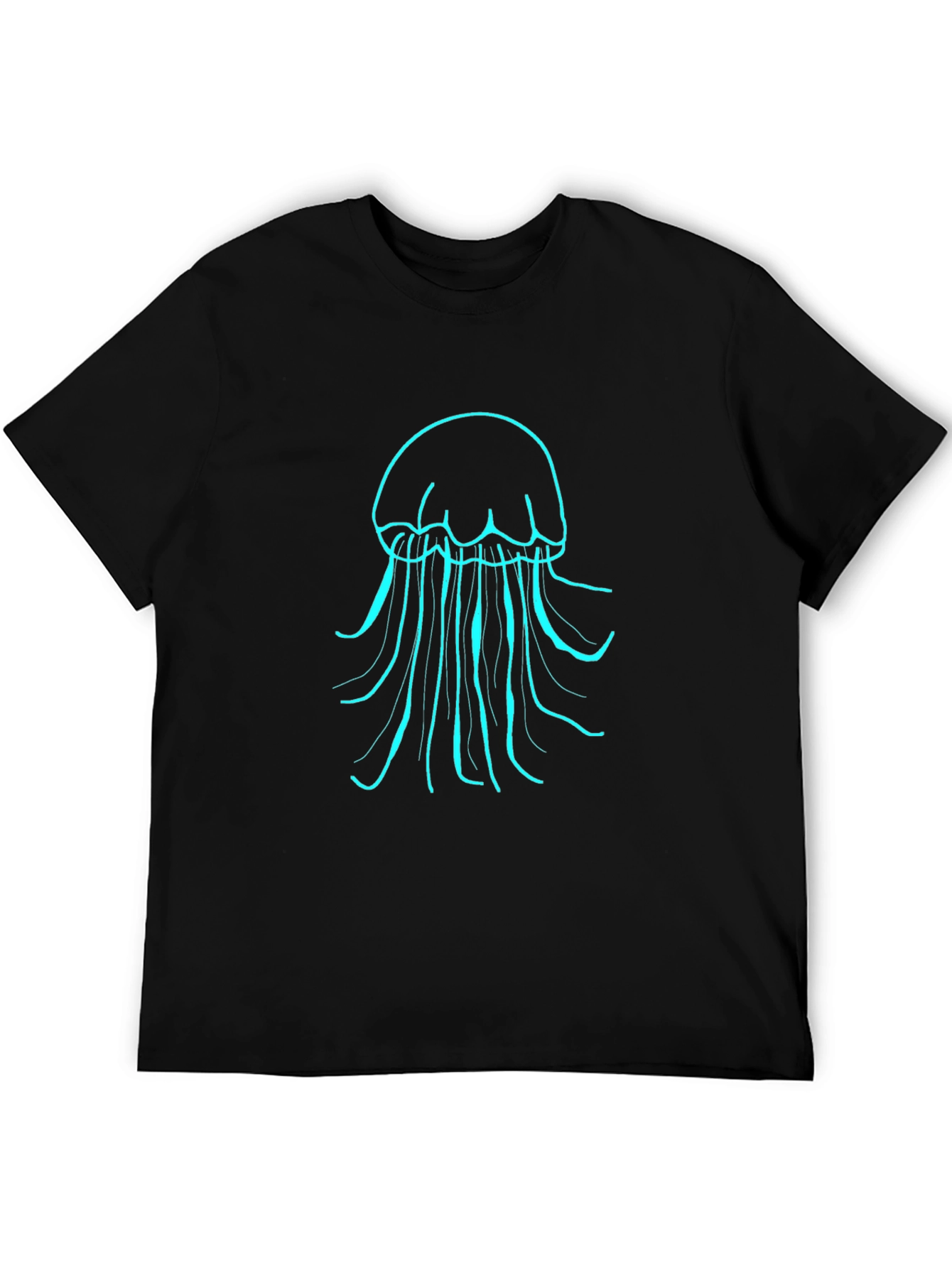 Mens Black T-Shirt with Teal Jellyfish Design