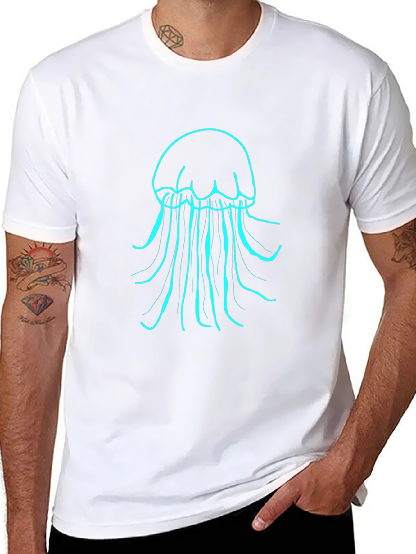 Mens Black T-Shirt with Teal Jellyfish Design