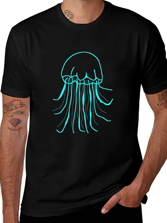 Mens Black T-Shirt with Teal Jellyfish Design