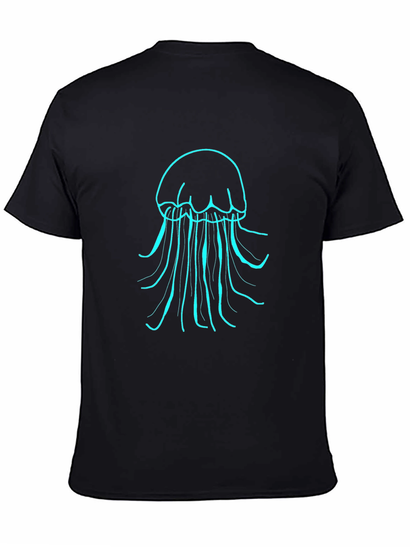 Mens Black T-Shirt with Teal Jellyfish Design