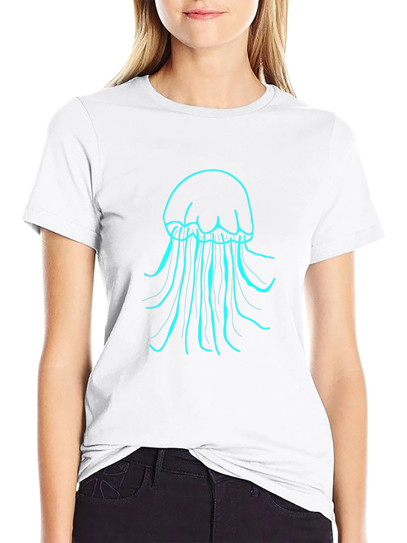 Mens Black T-Shirt with Teal Jellyfish Design