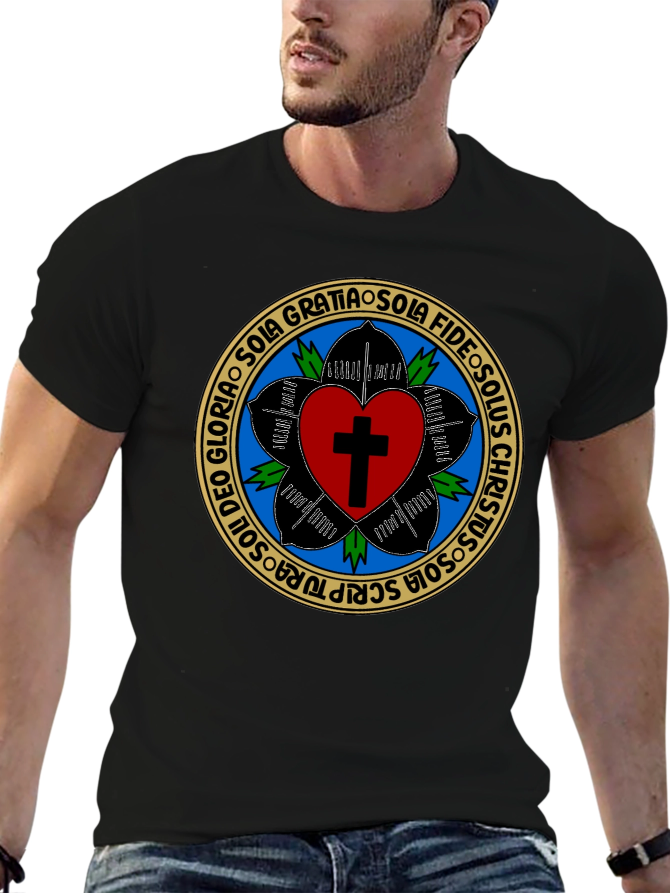 Luther Rose T-Shirt - Black Christian Reformation Tee