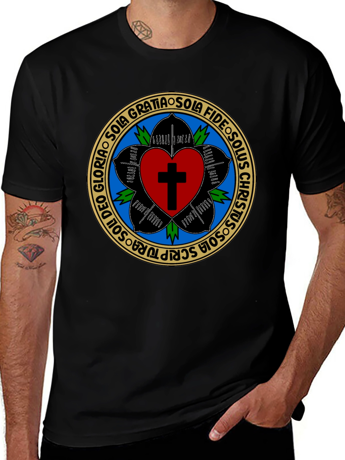 Luther Rose T-Shirt - Black Christian Reformation Tee