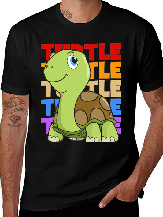 Cartoon Turtle Graphic Tee - Unisex Black T-Shirt