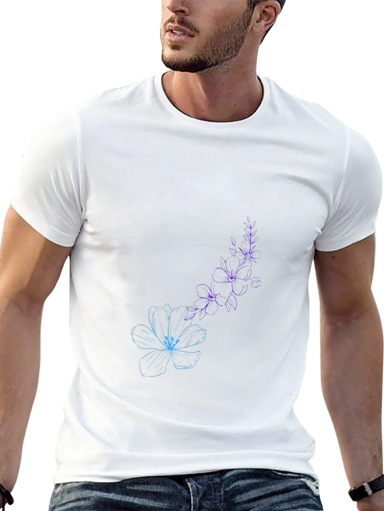 Black Floral Sketch T-Shirt - Artistic Style