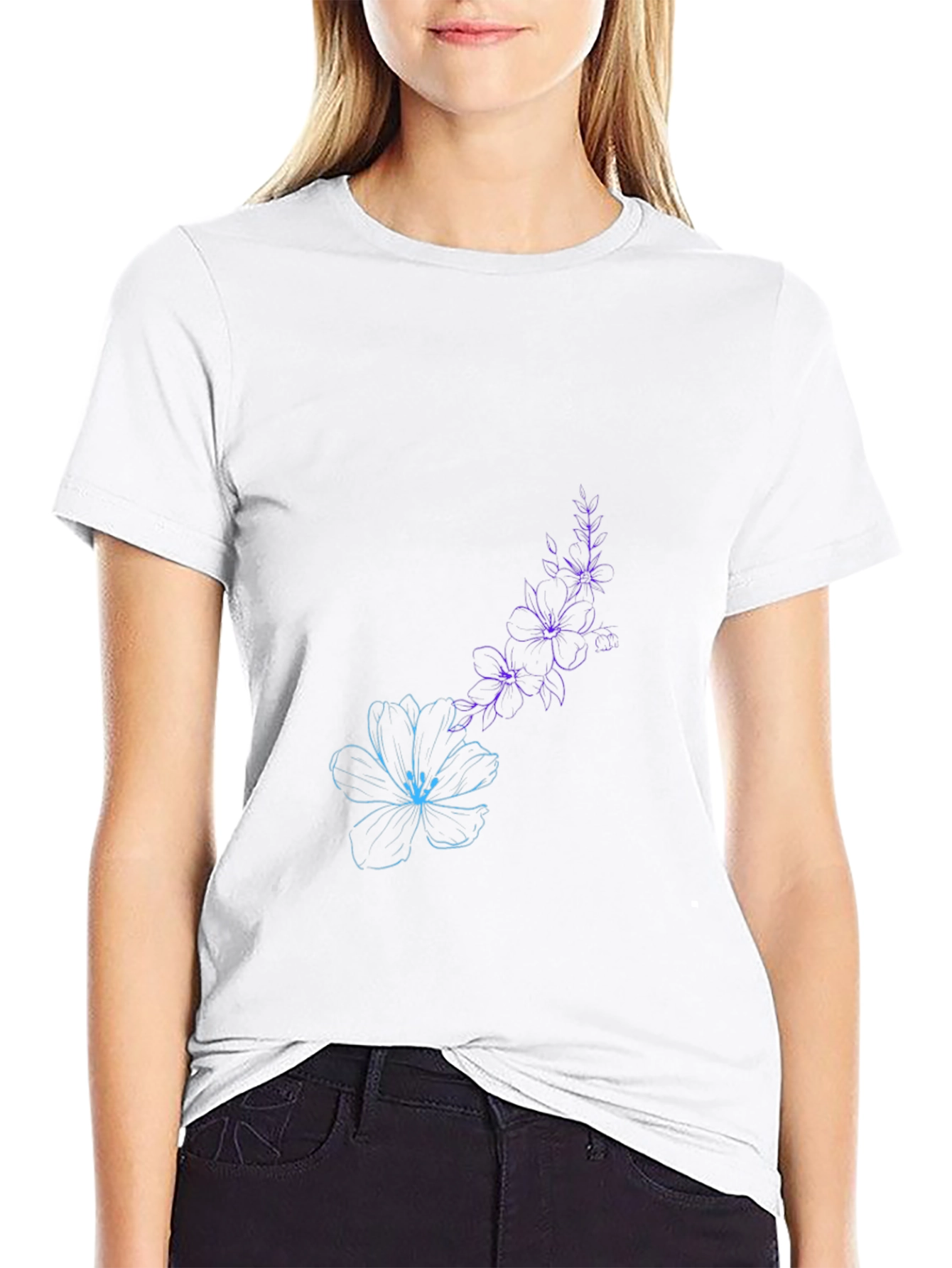 Black Floral Sketch T-Shirt - Artistic Style