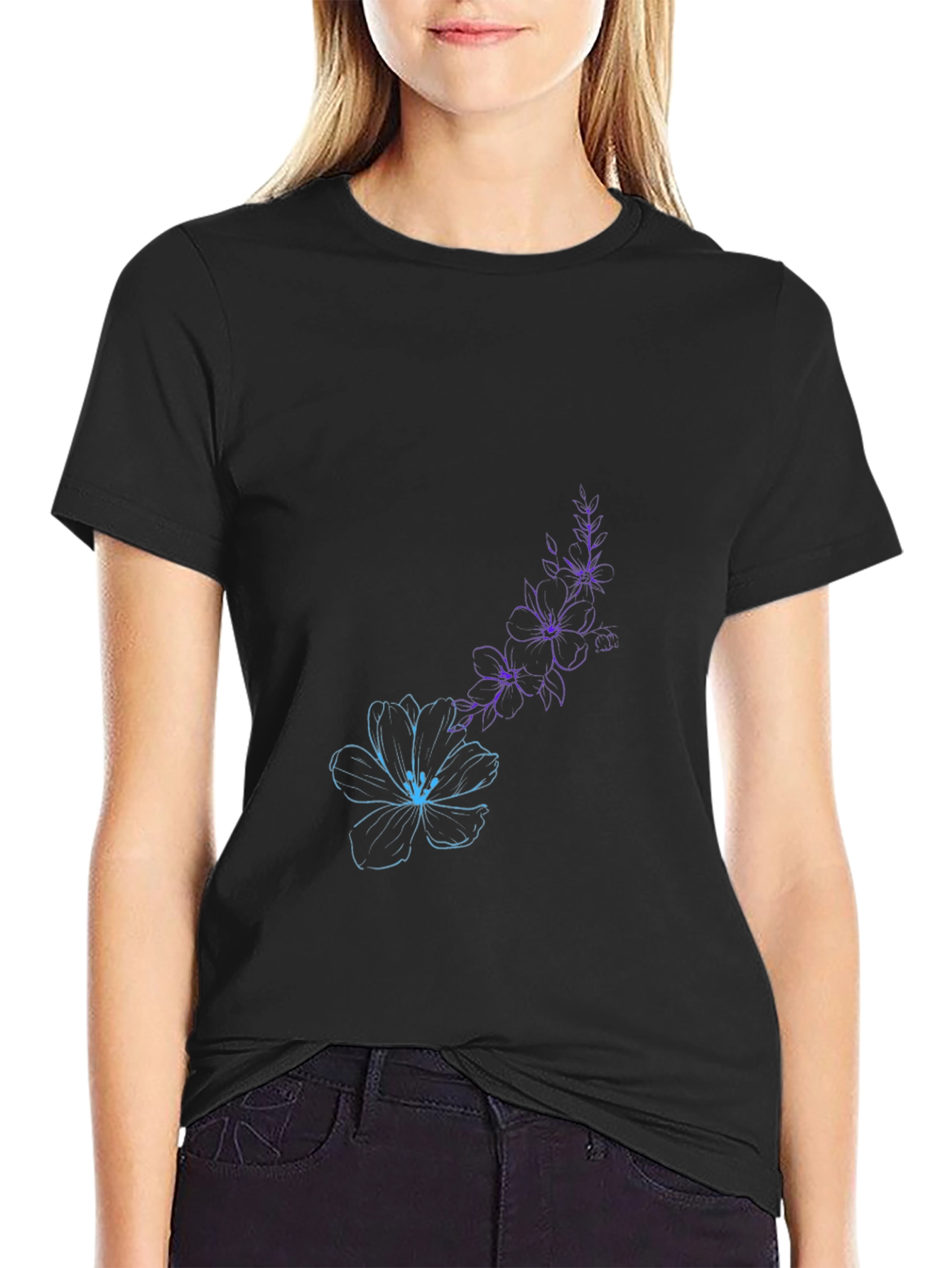 Black Floral Sketch T-Shirt - Artistic Style