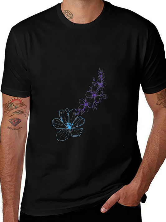 Black Floral Sketch T-Shirt - Artistic Style