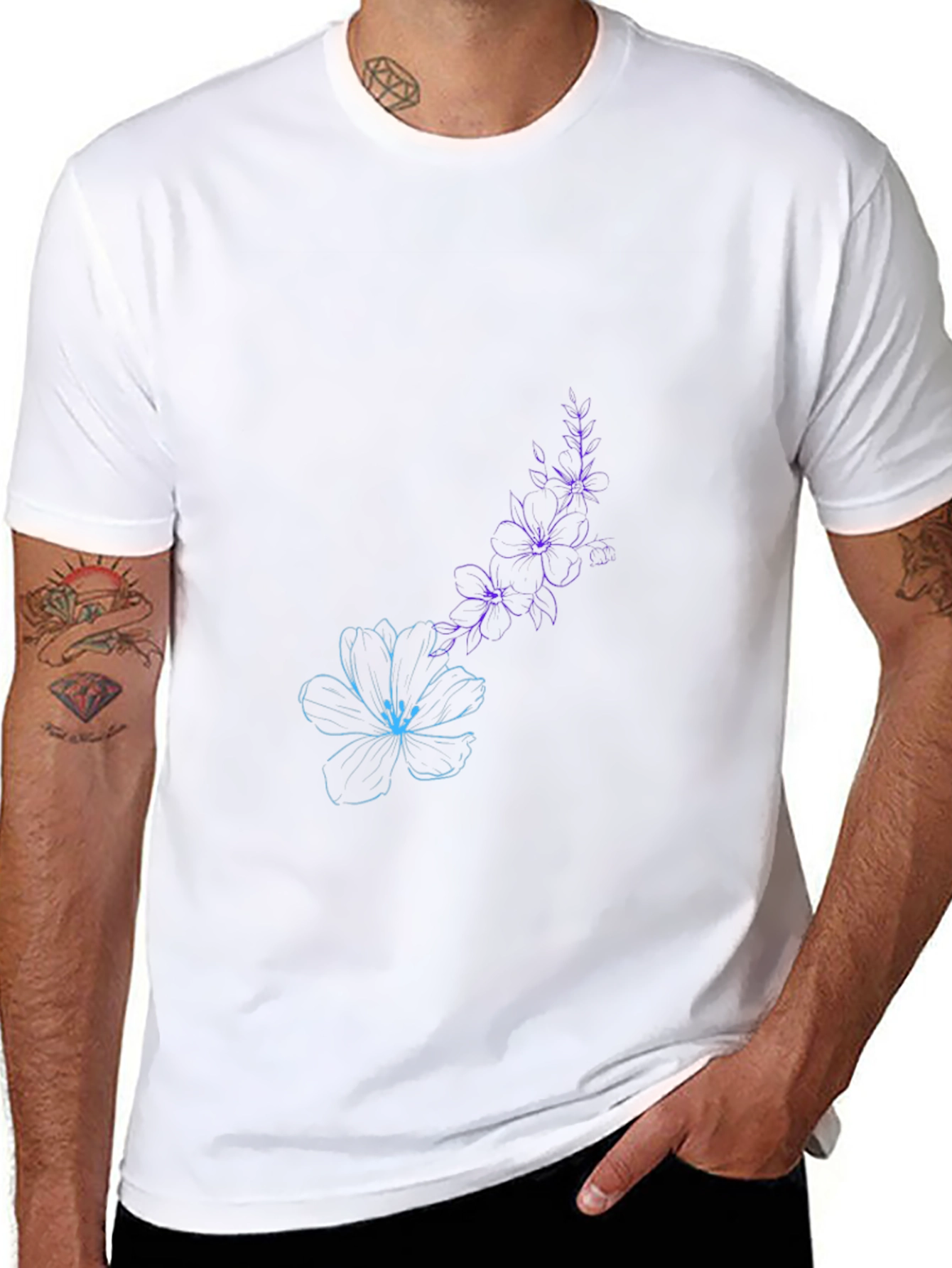 Black Floral Sketch T-Shirt - Artistic Style
