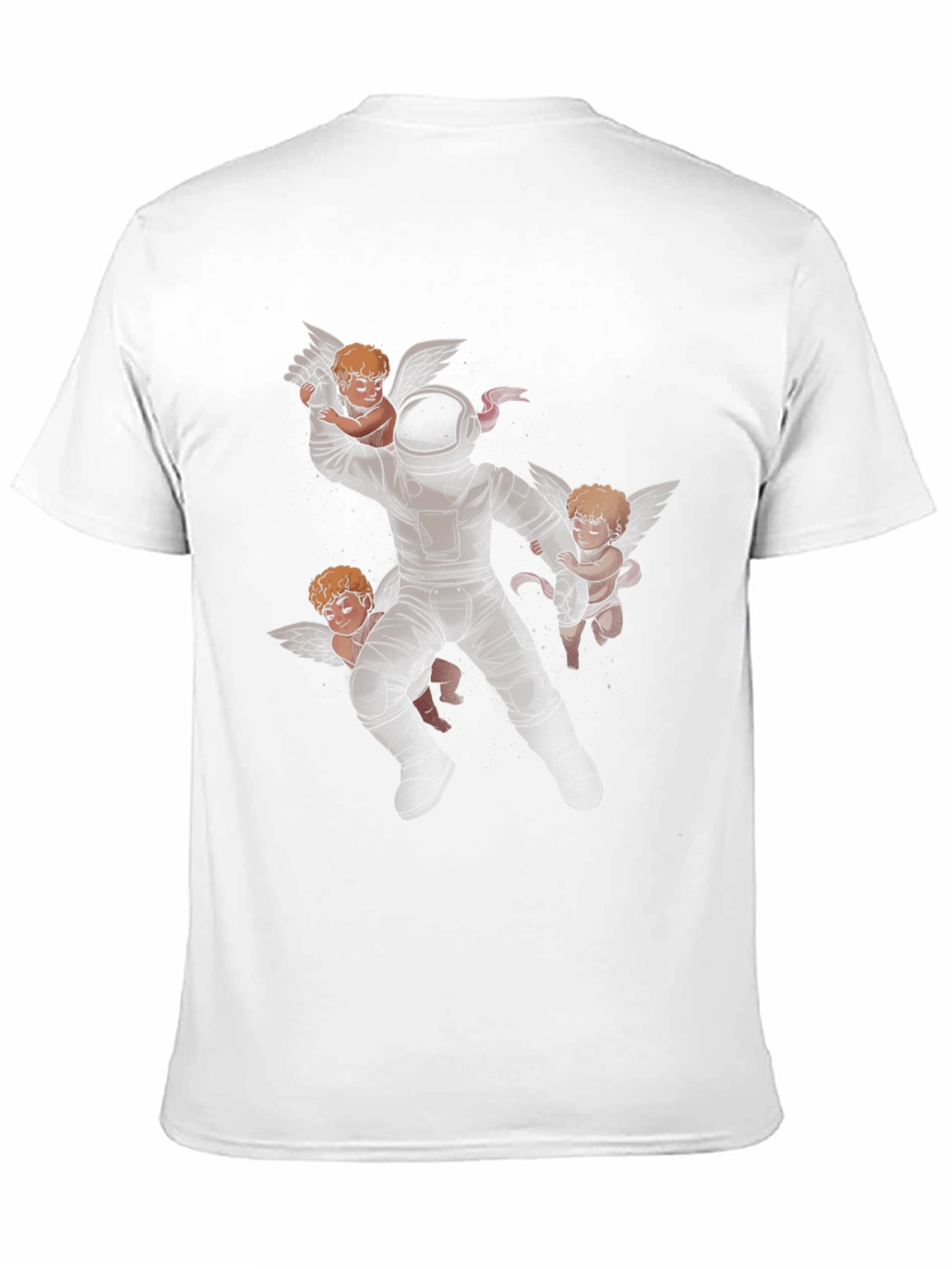 Astronaut and Angels Graphic Print Black T-Shirt