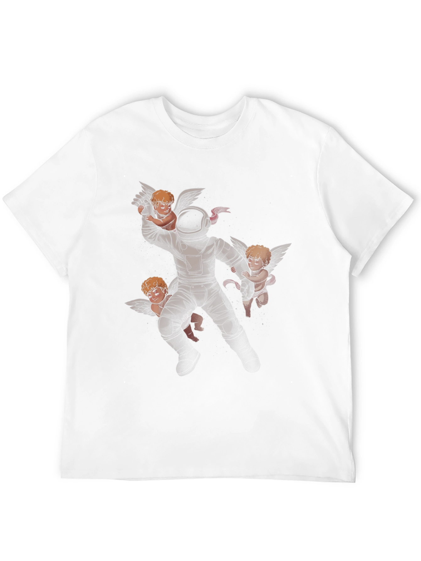 Astronaut and Angels Graphic Print Black T-Shirt