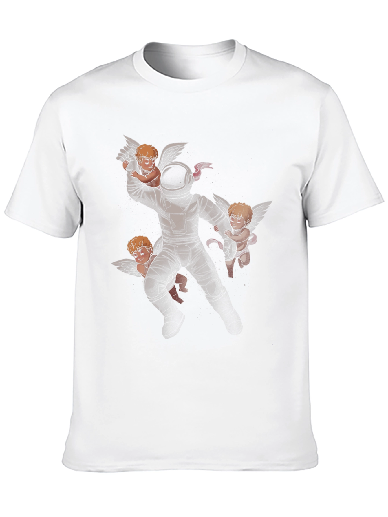 Astronaut and Angels Graphic Print Black T-Shirt
