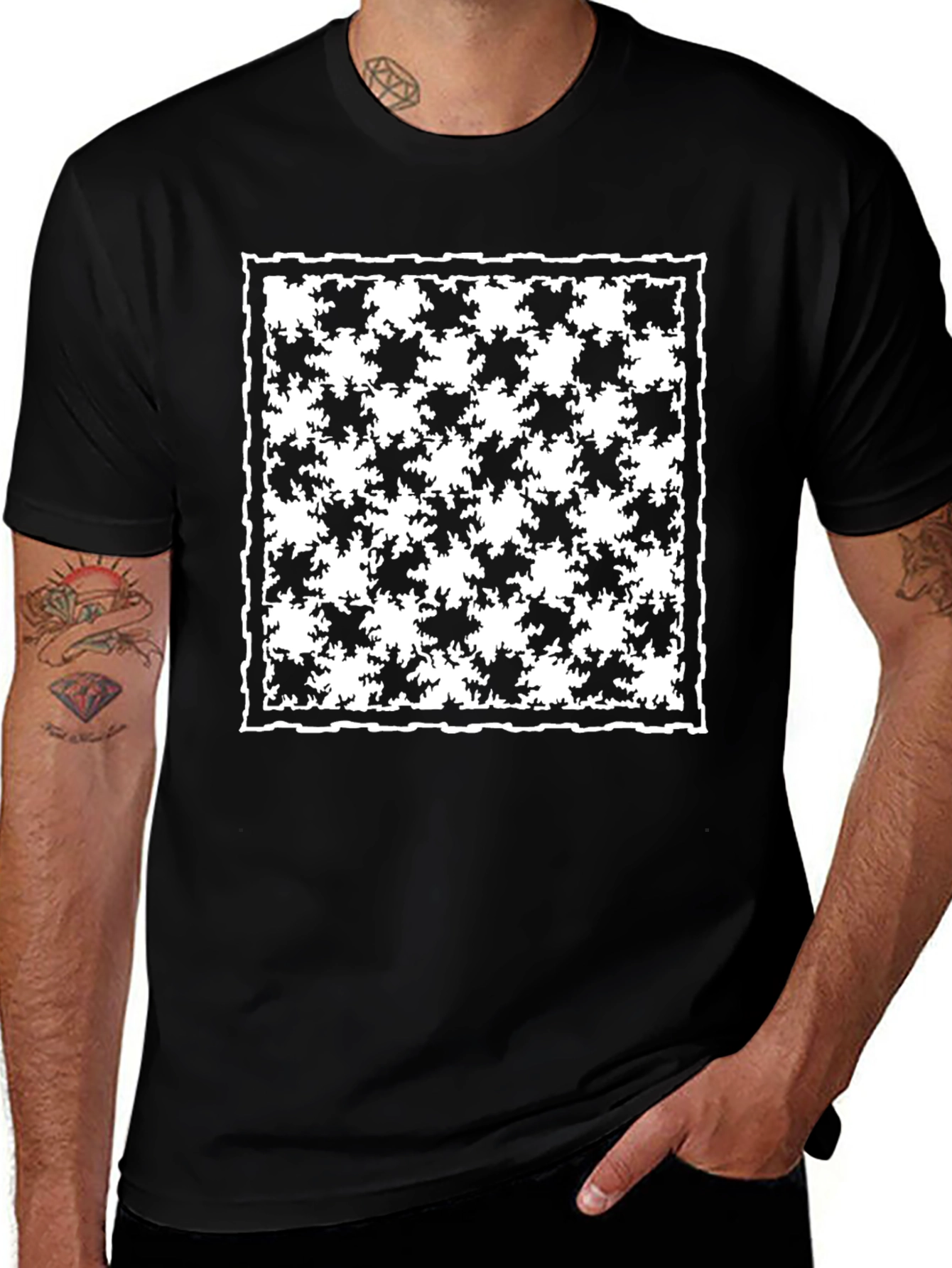 Houndstooth Graphic Tee - Stylish Mens Black T-Shirt