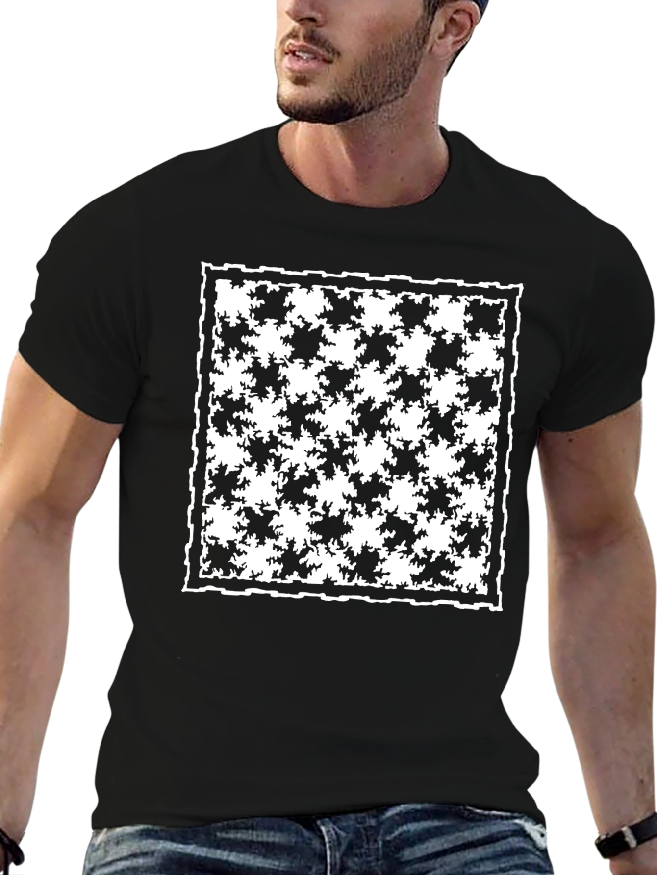 Houndstooth Graphic Tee - Stylish Mens Black T-Shirt