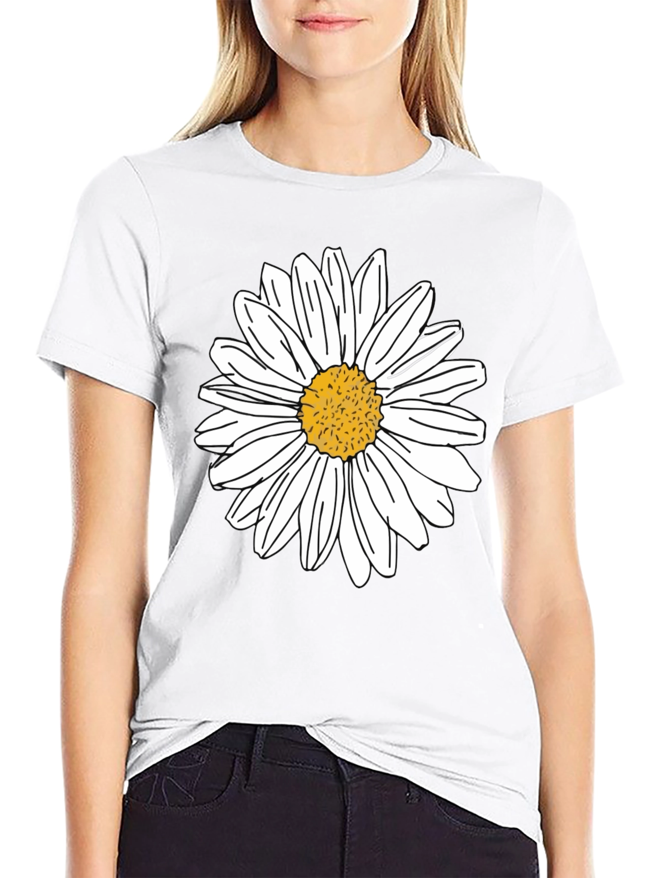 Daisy Graphic Tee - Black Cotton Casual Shirt