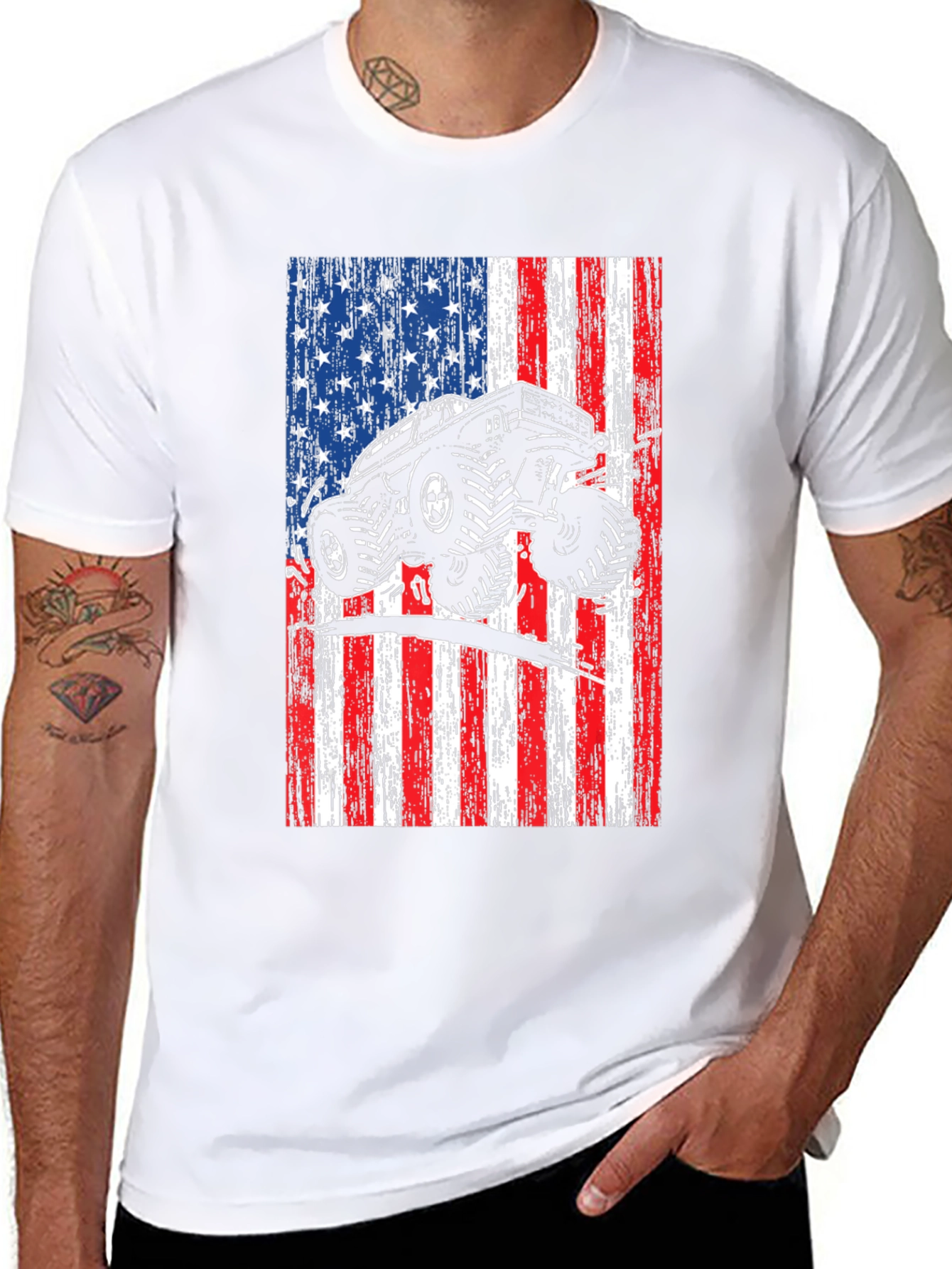 Monster Truck American Flag Graphic T-Shirt