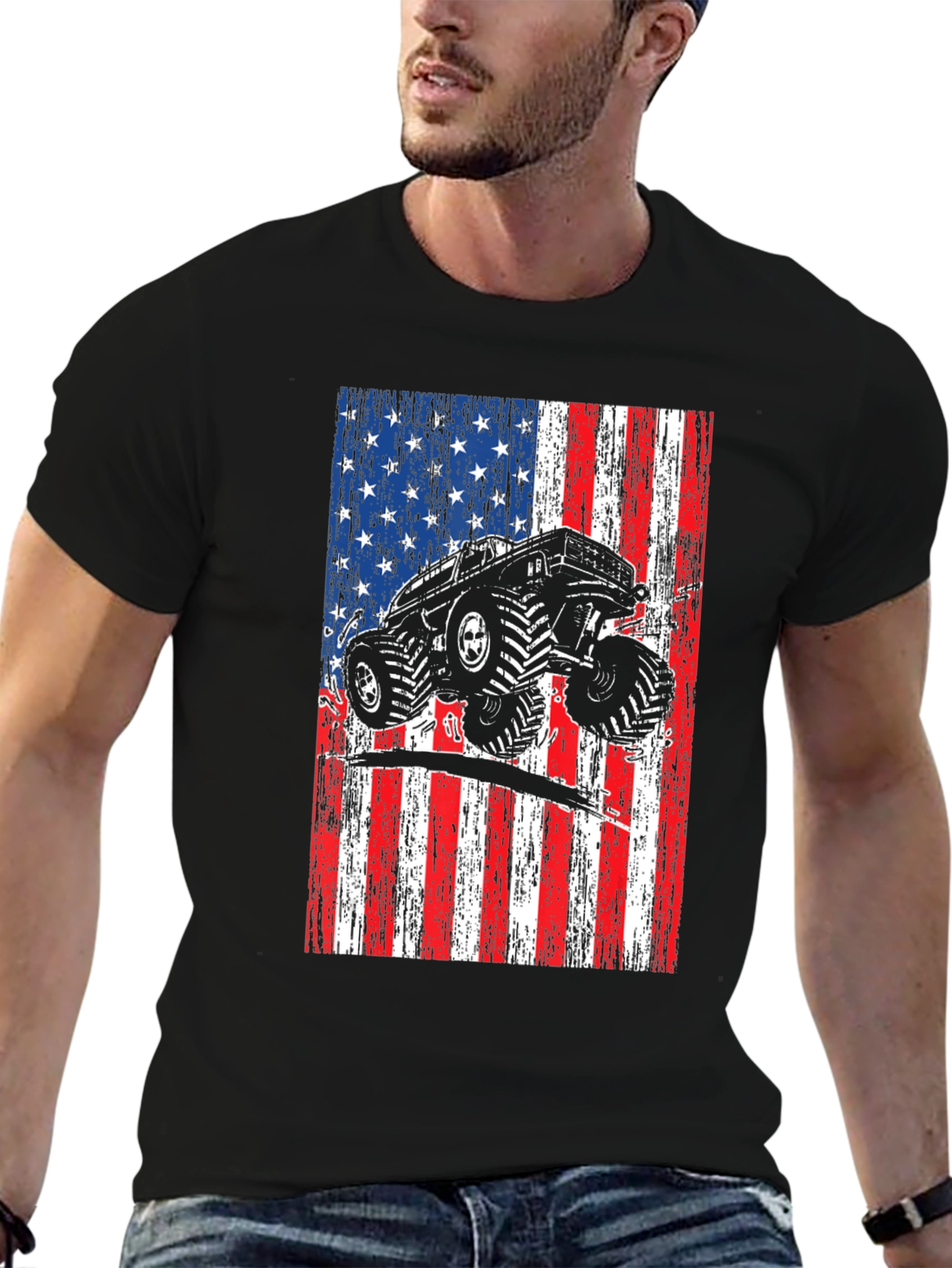 Monster Truck American Flag Graphic T-Shirt
