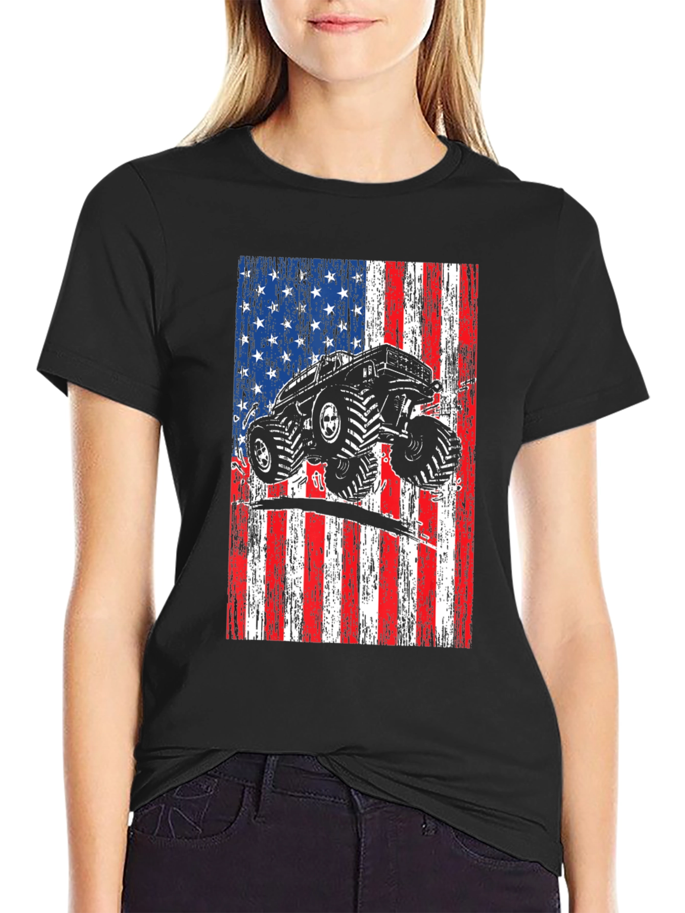 Monster Truck American Flag Graphic T-Shirt