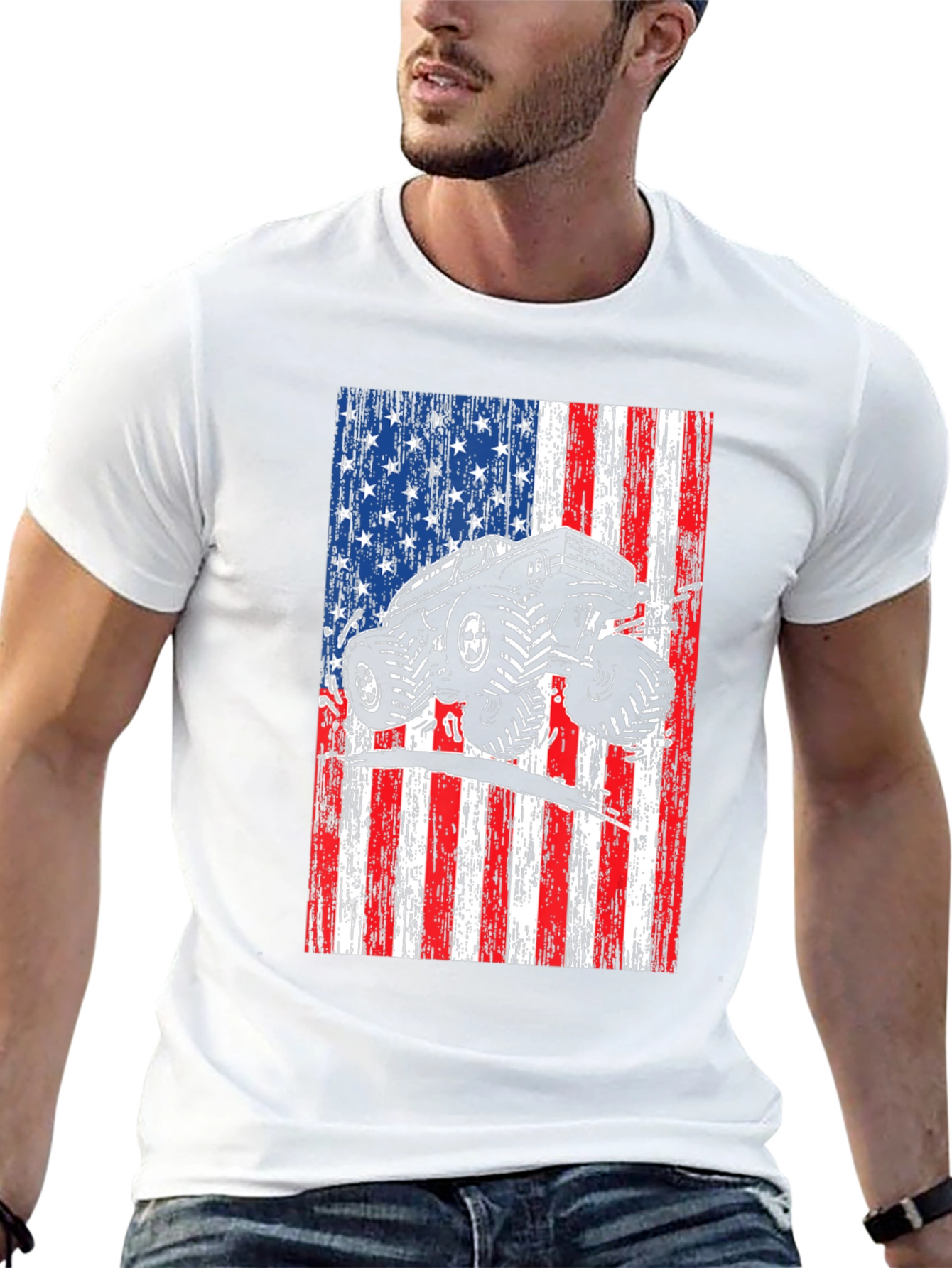 Monster Truck American Flag Graphic T-Shirt