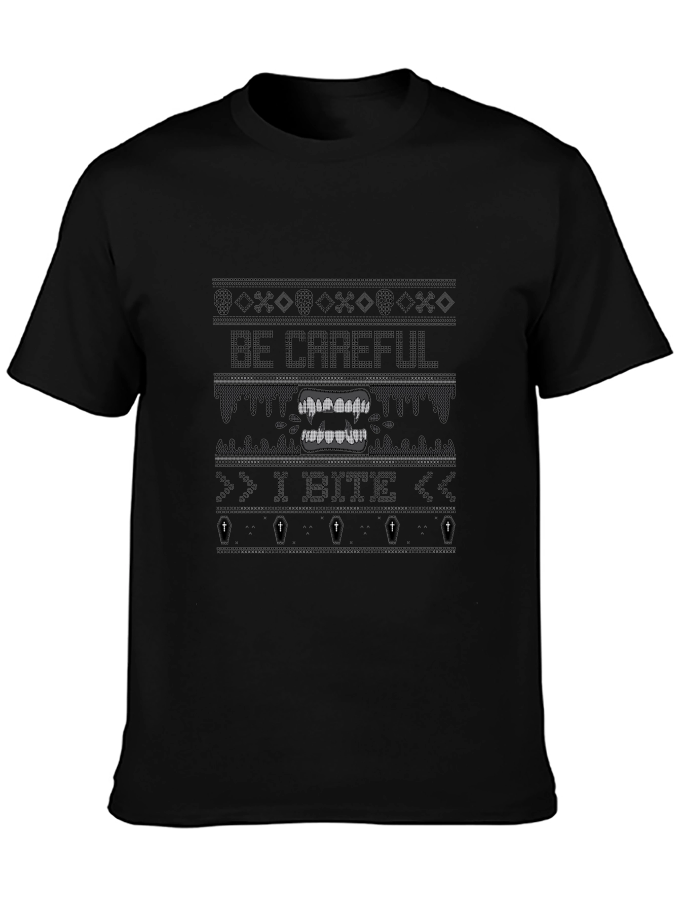 Be Careful I Bite Novelty Graphic Tee - Black
