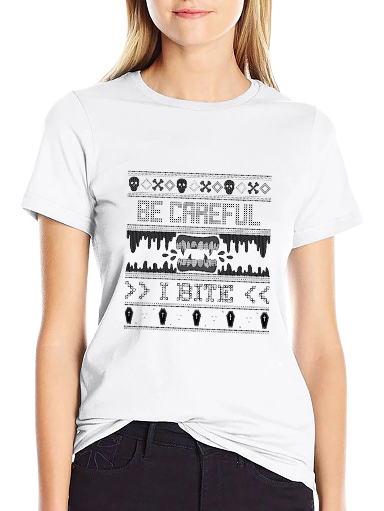 Be Careful I Bite Novelty Graphic Tee - Black