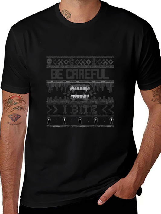 Be Careful I Bite Novelty Graphic Tee - Black