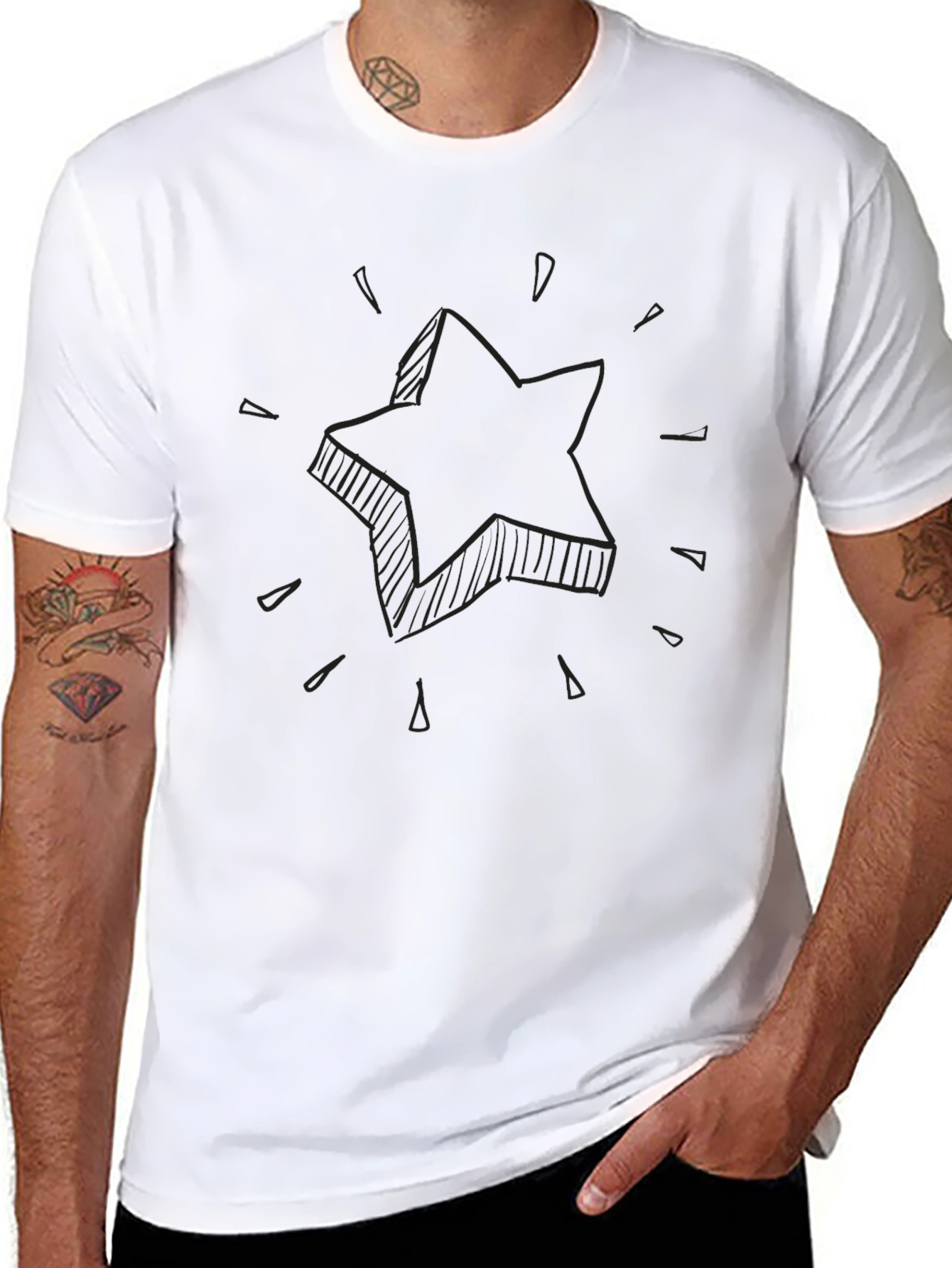 Mens Black T-Shirt with Star Design