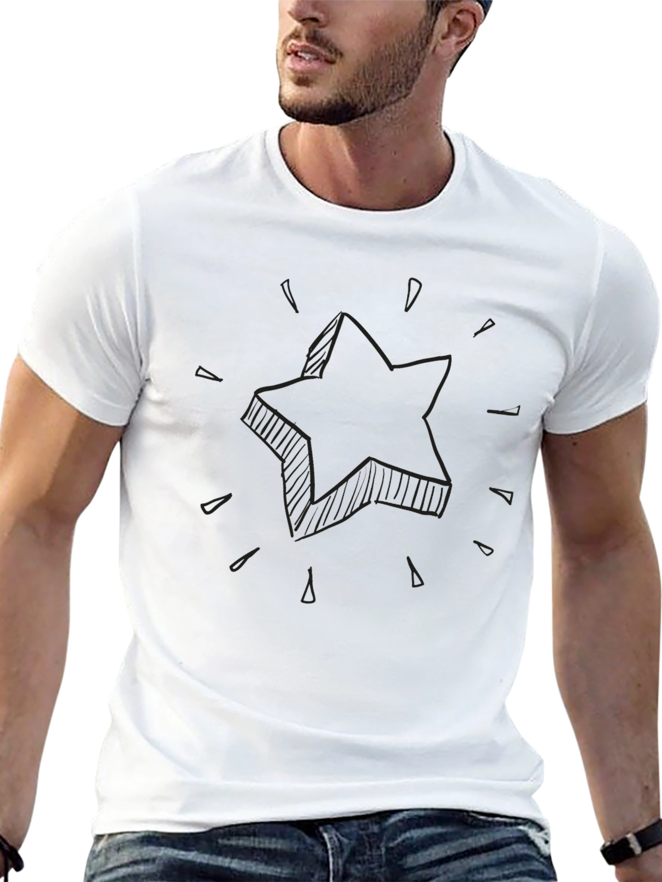 Mens Black T-Shirt with Star Design