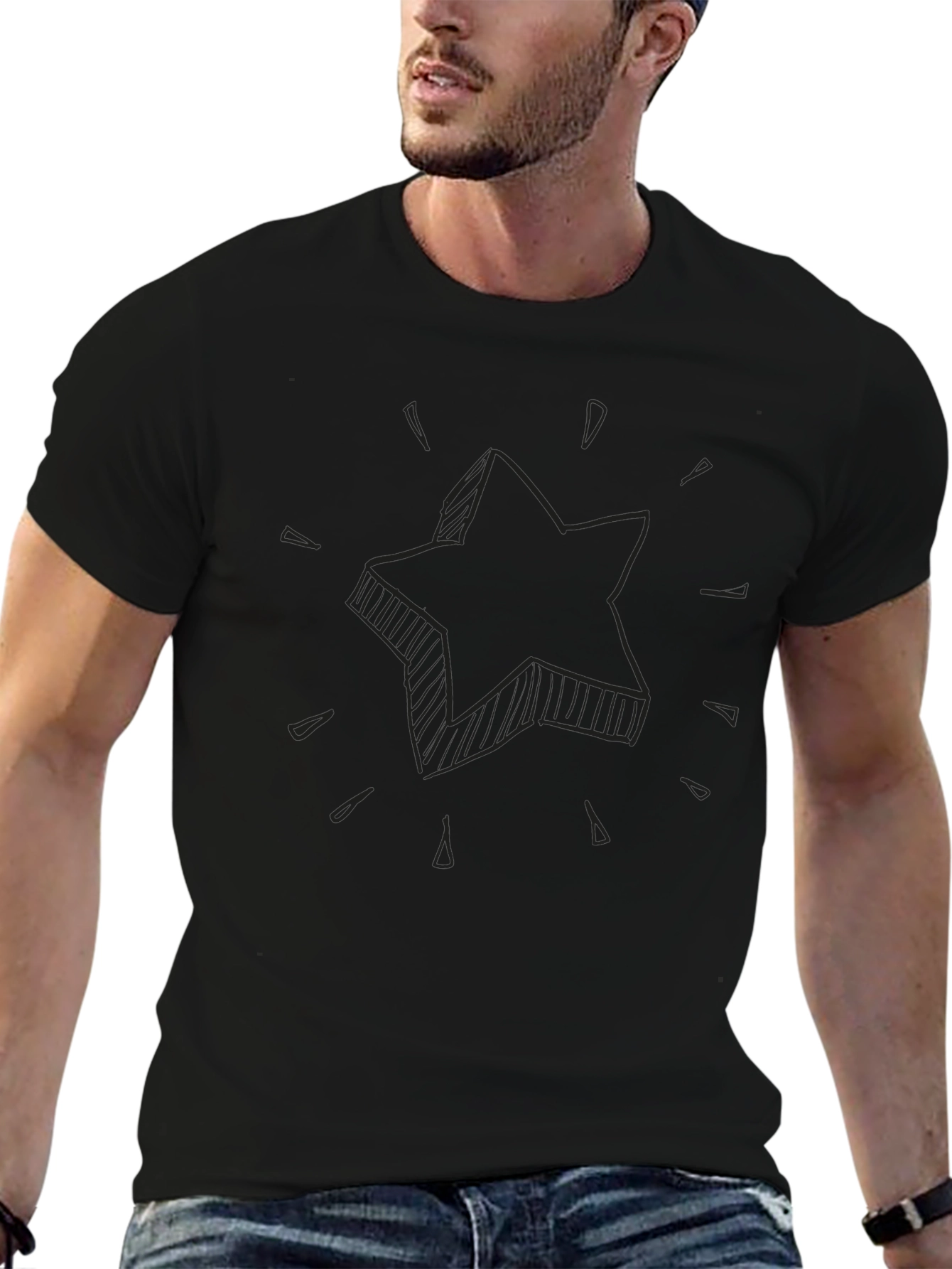 Mens Black T-Shirt with Star Design