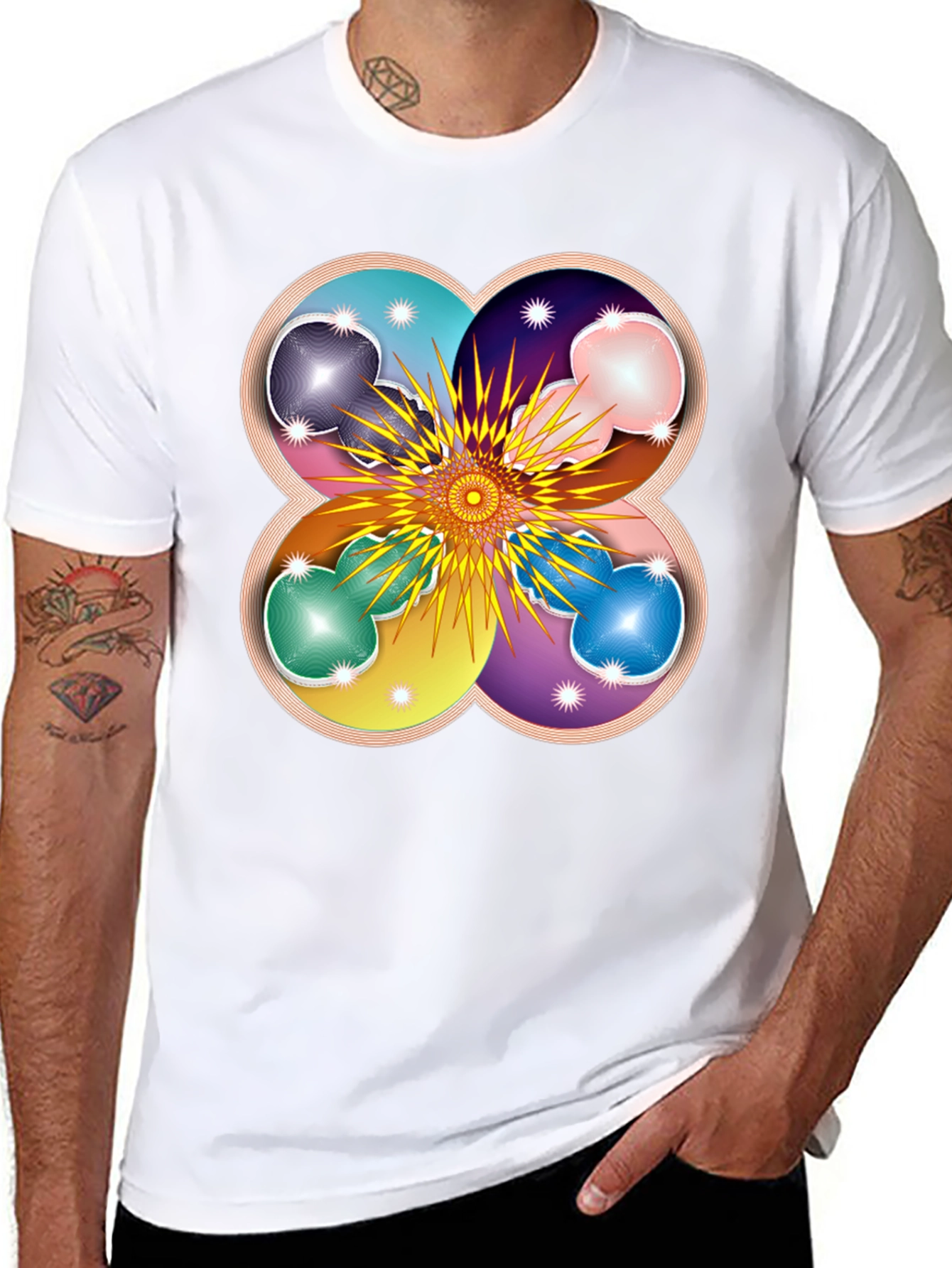 Geometric Flower Mandala Black T-Shirt