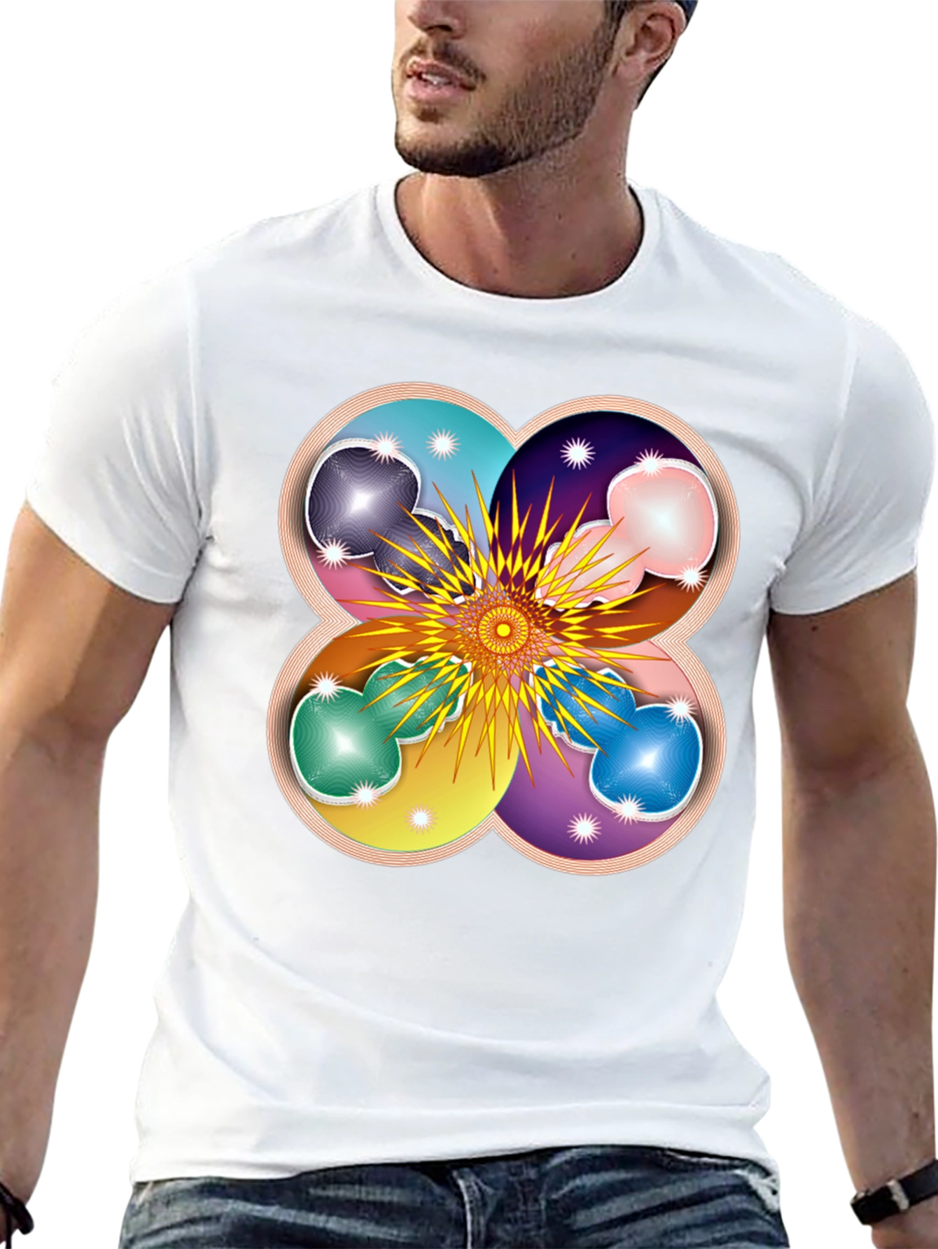 Geometric Flower Mandala Black T-Shirt
