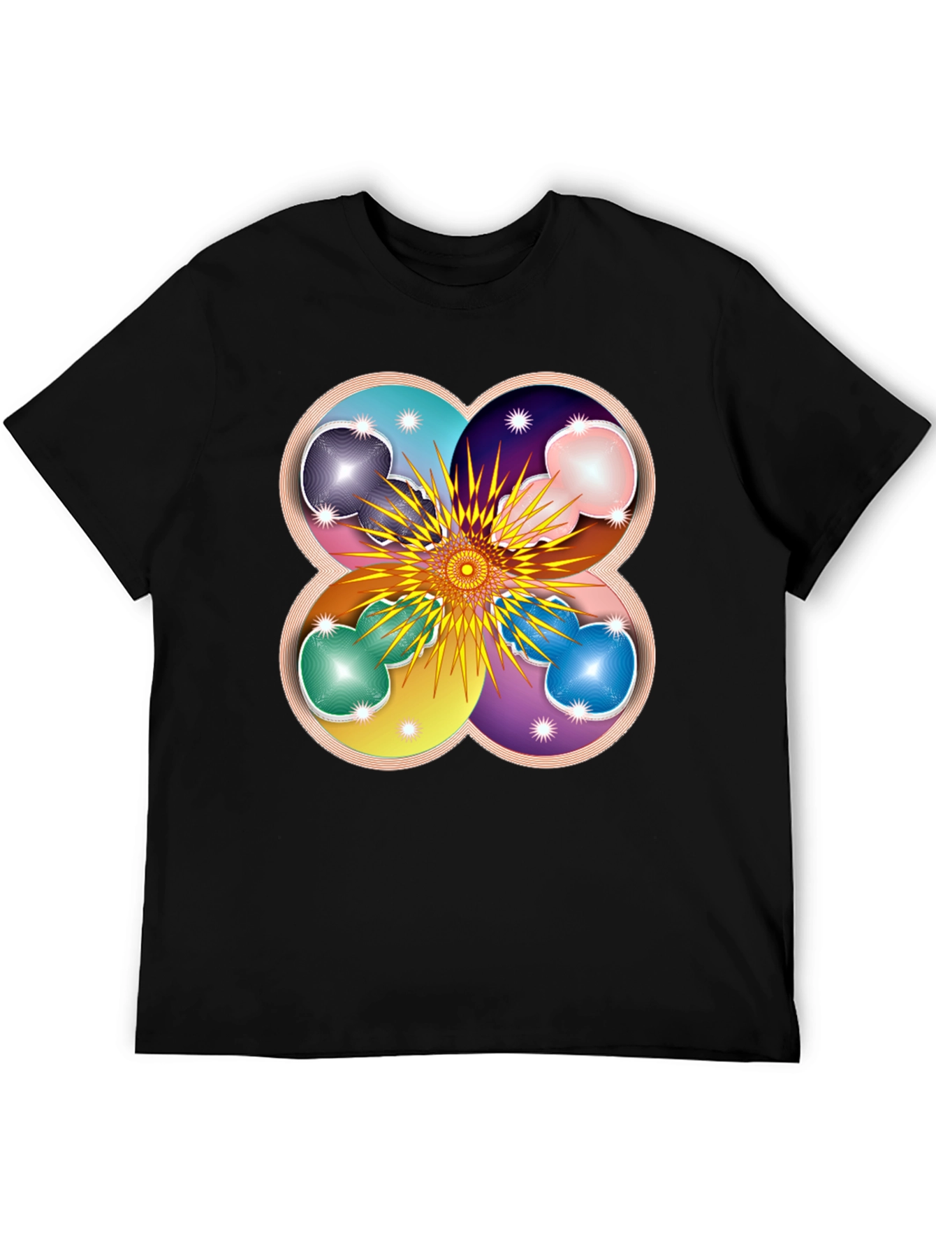 Geometric Flower Mandala Black T-Shirt