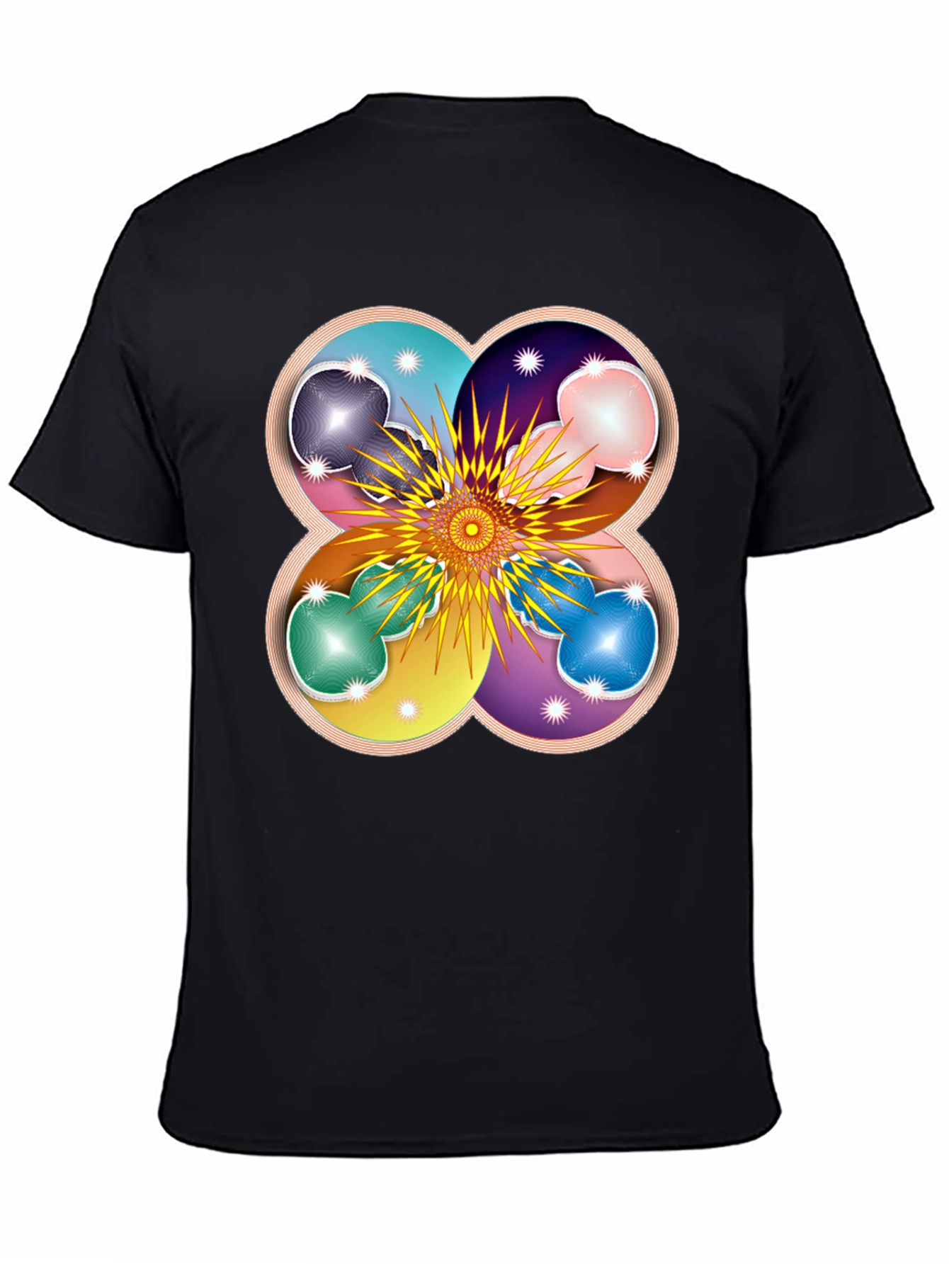 Geometric Flower Mandala Black T-Shirt