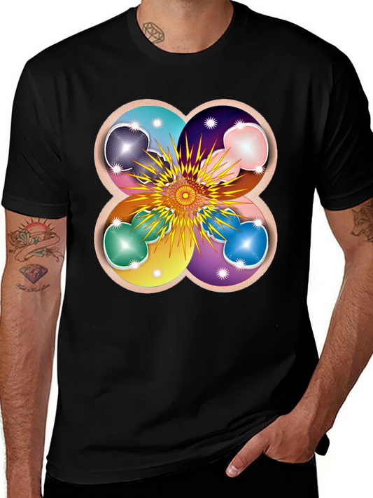 Geometric Flower Mandala Black T-Shirt