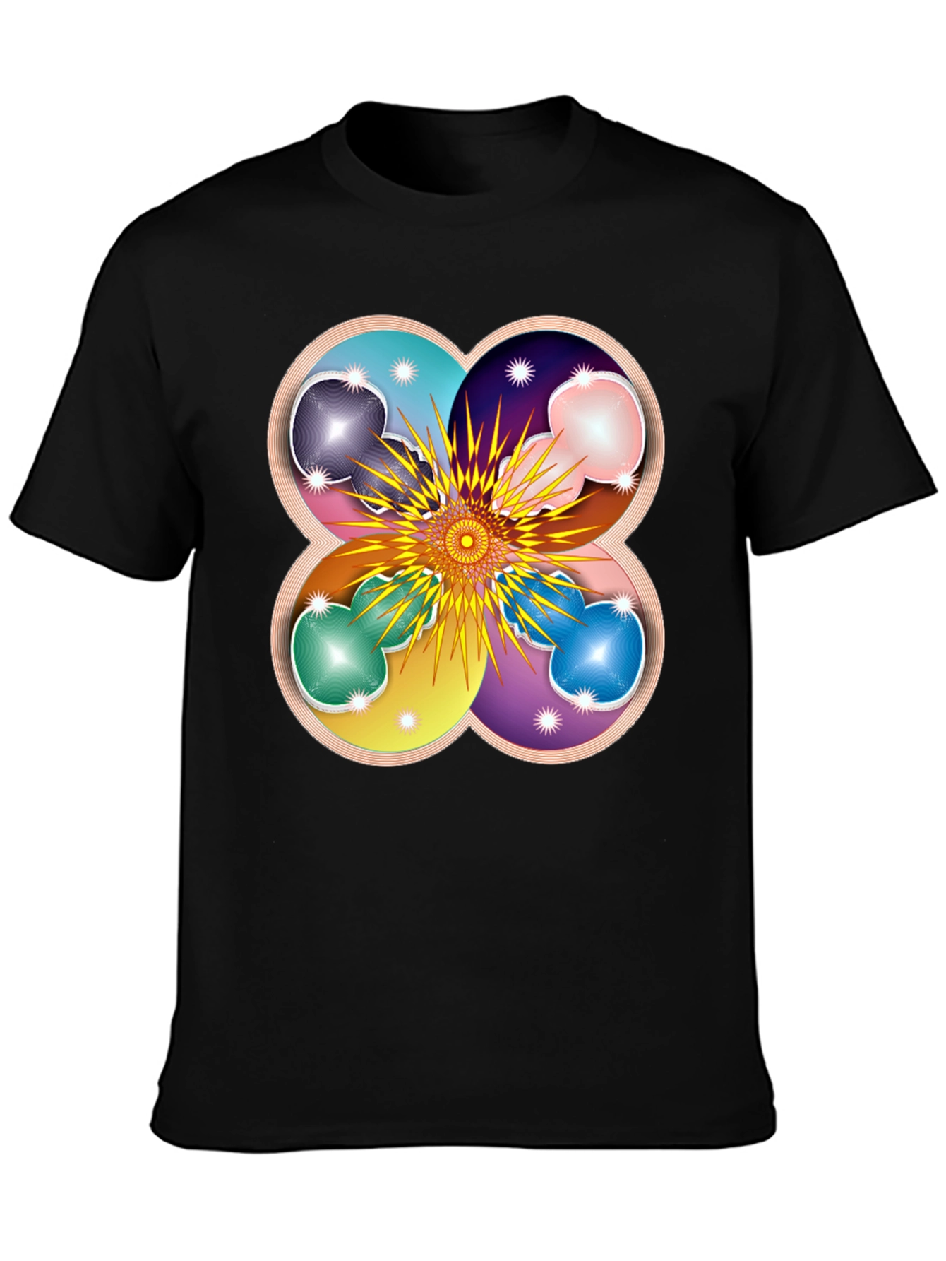 Geometric Flower Mandala Black T-Shirt