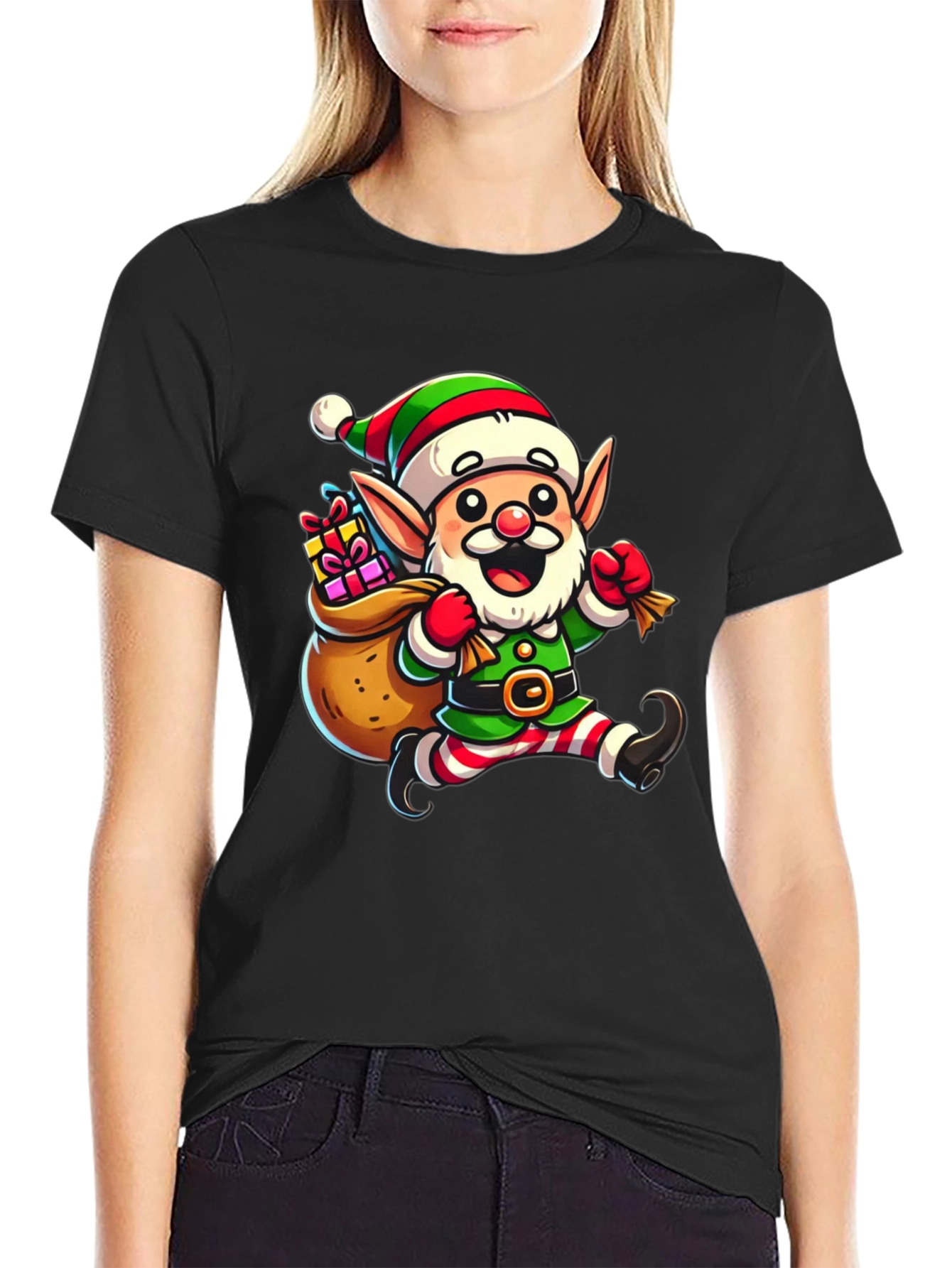 Festive Elf Graphic T-Shirt - Holiday Cheer