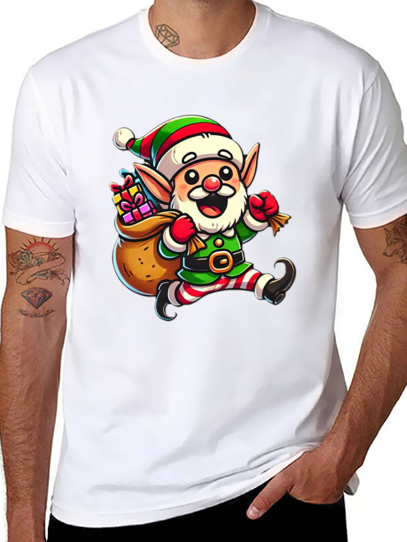 Festive Elf Graphic T-Shirt - Holiday Cheer