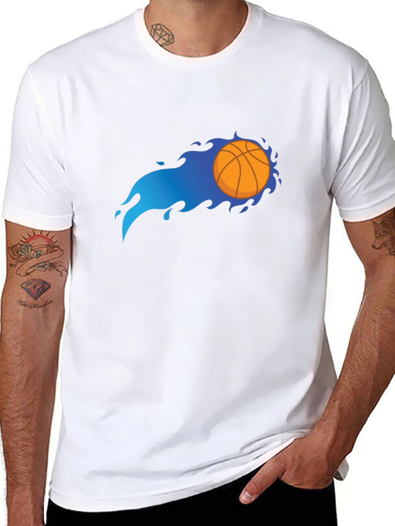 Flaming Basketball Graphic Black T-Shirt