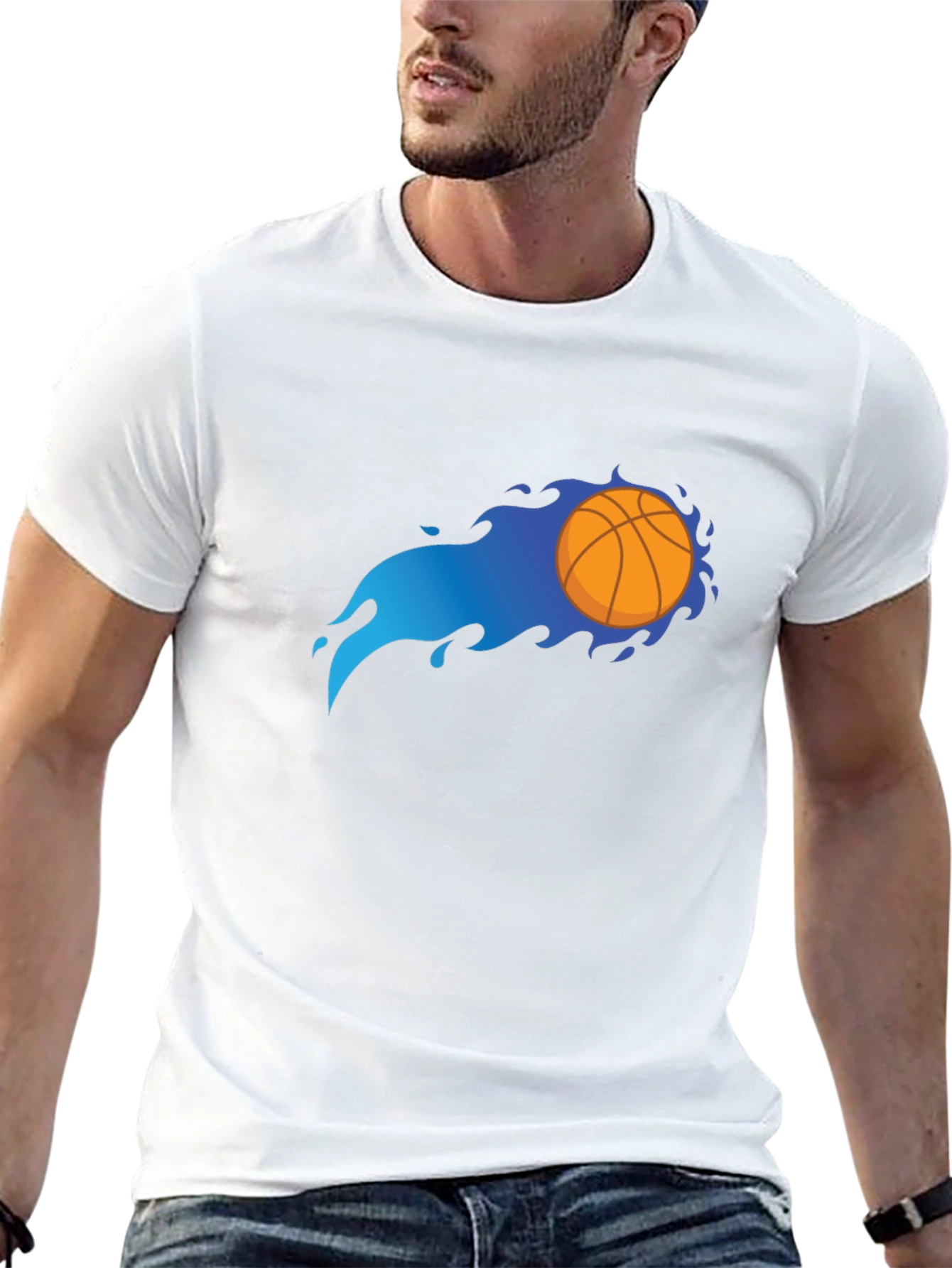 Flaming Basketball Graphic Black T-Shirt