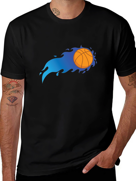 Flaming Basketball Graphic Black T-Shirt
