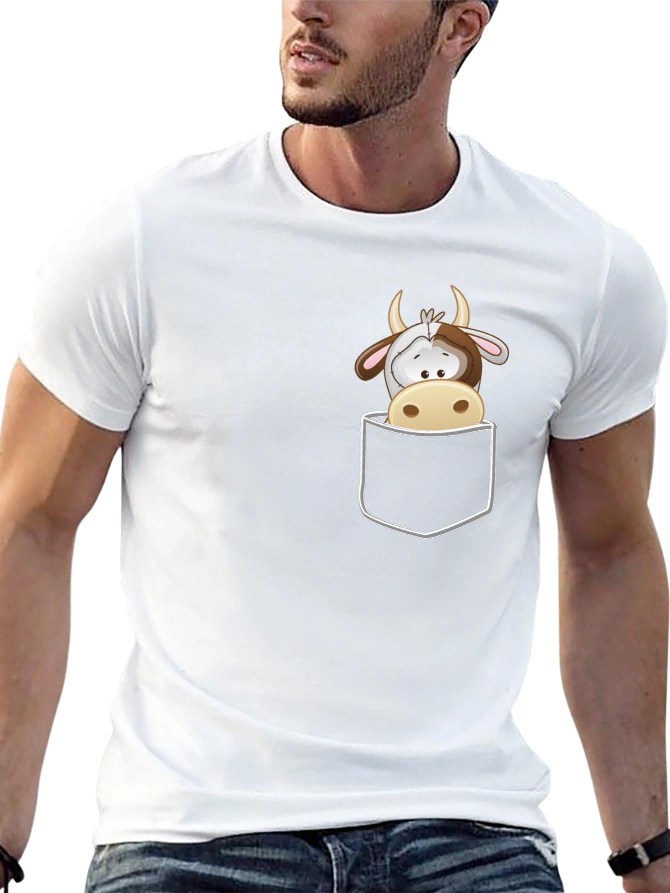 Cute Cow Pocket T-Shirt - Fun Graphic Tee