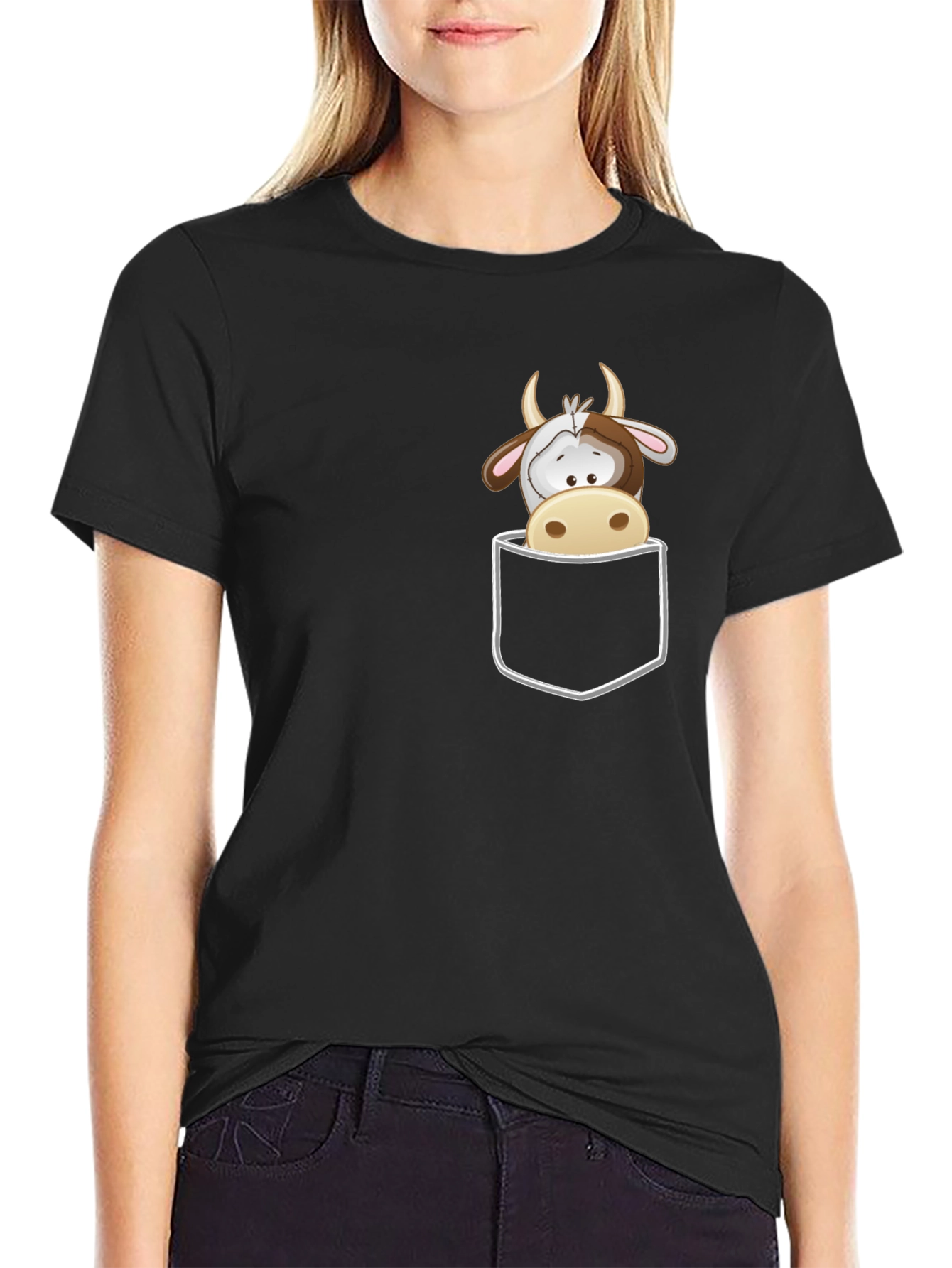 Cute Cow Pocket T-Shirt - Fun Graphic Tee