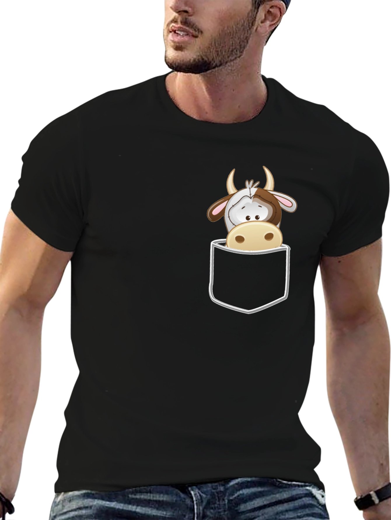 Cute Cow Pocket T-Shirt - Fun Graphic Tee