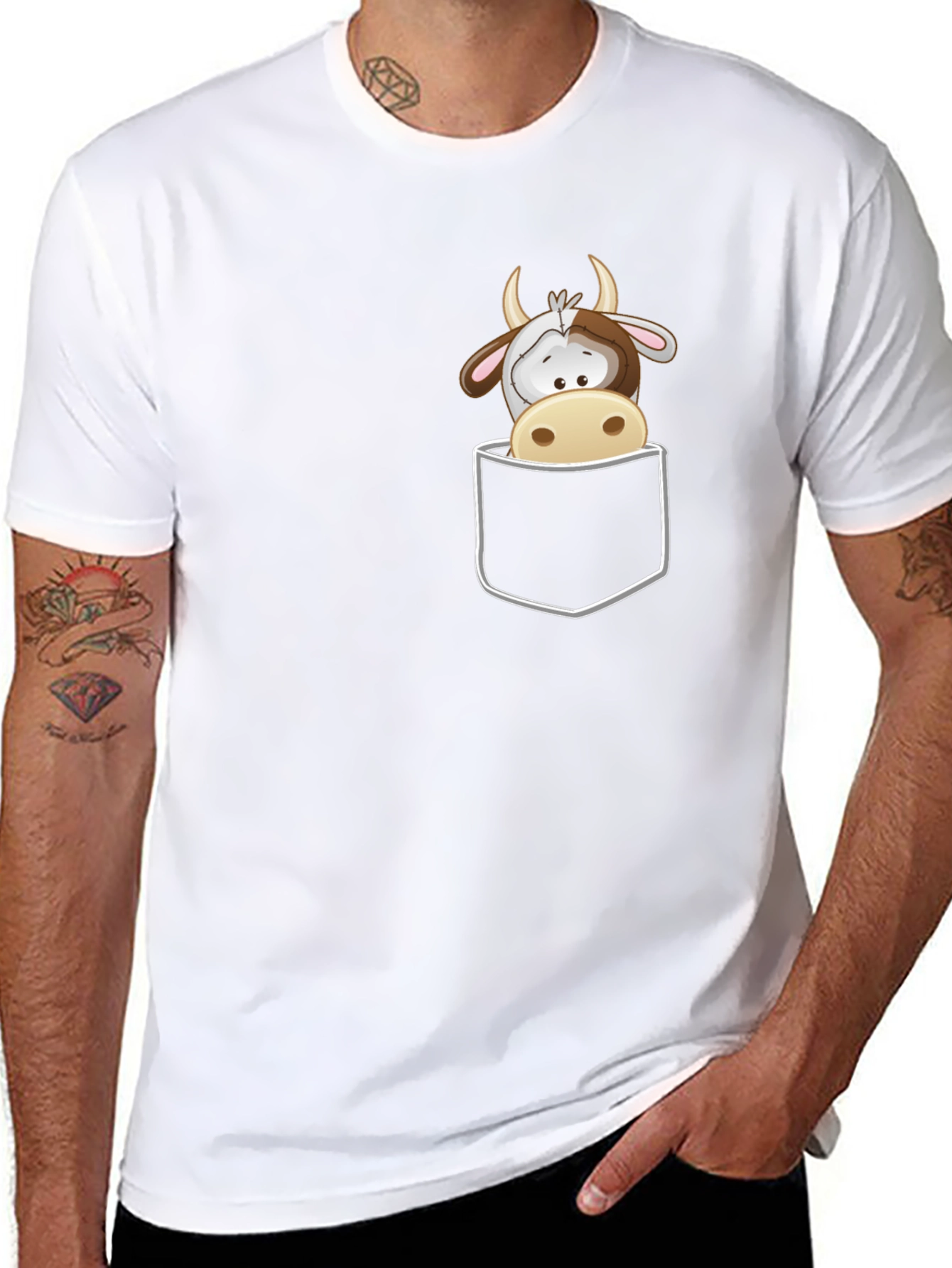 Cute Cow Pocket T-Shirt - Fun Graphic Tee
