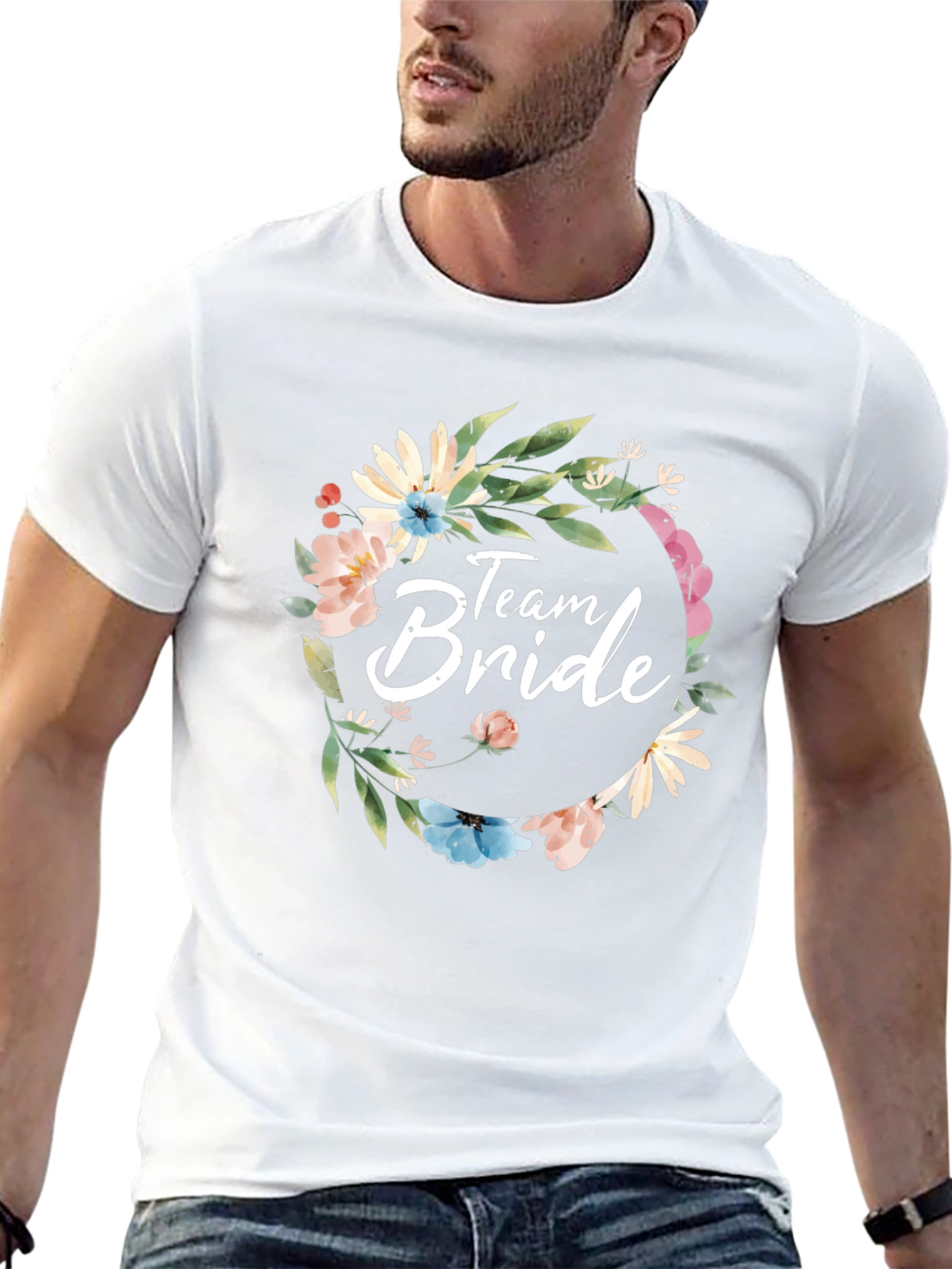 Team Bride Floral Wreath Black T-Shirt