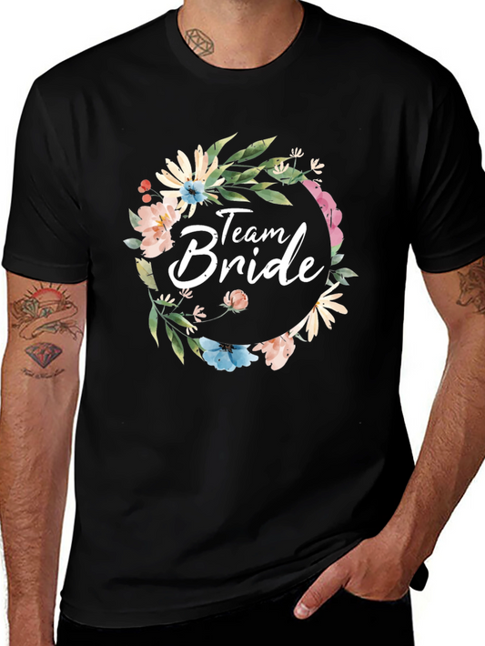 Team Bride Floral Wreath Black T-Shirt